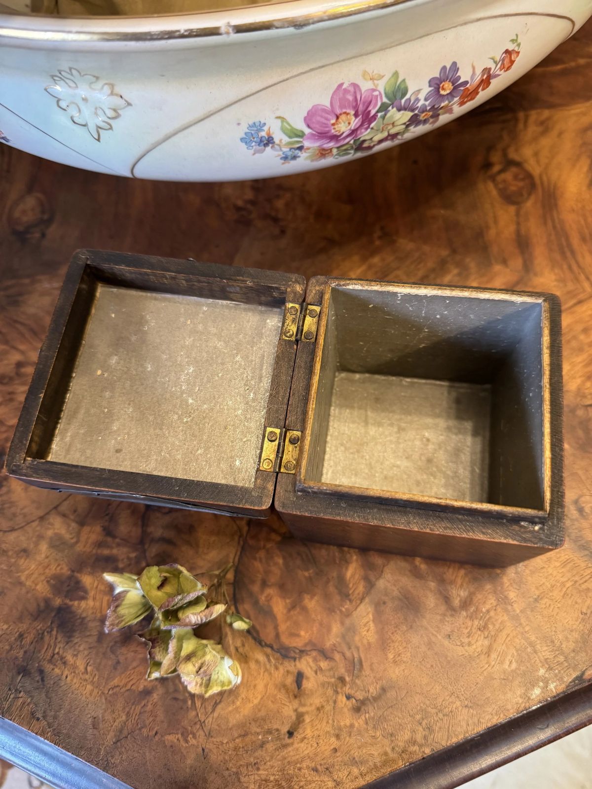 Antique Art Nouveau Pewter & Wood Liberty Style Tea Caddy photo vintage