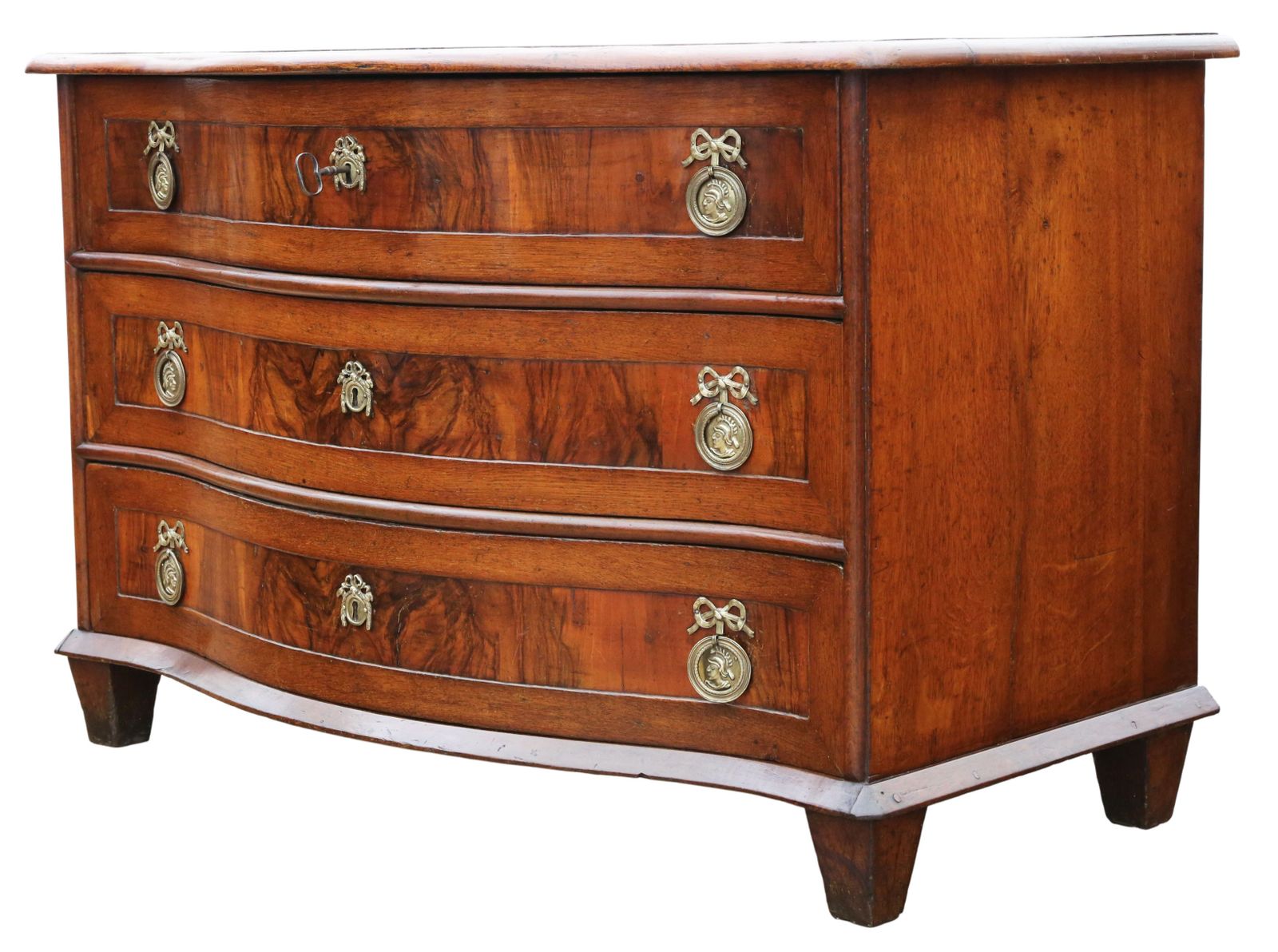 Antique Large 18th Century Continental Oak And Walnut Serpentine Crossbanded Commode / Chest Of Drawers – Fine Quality photo furniture