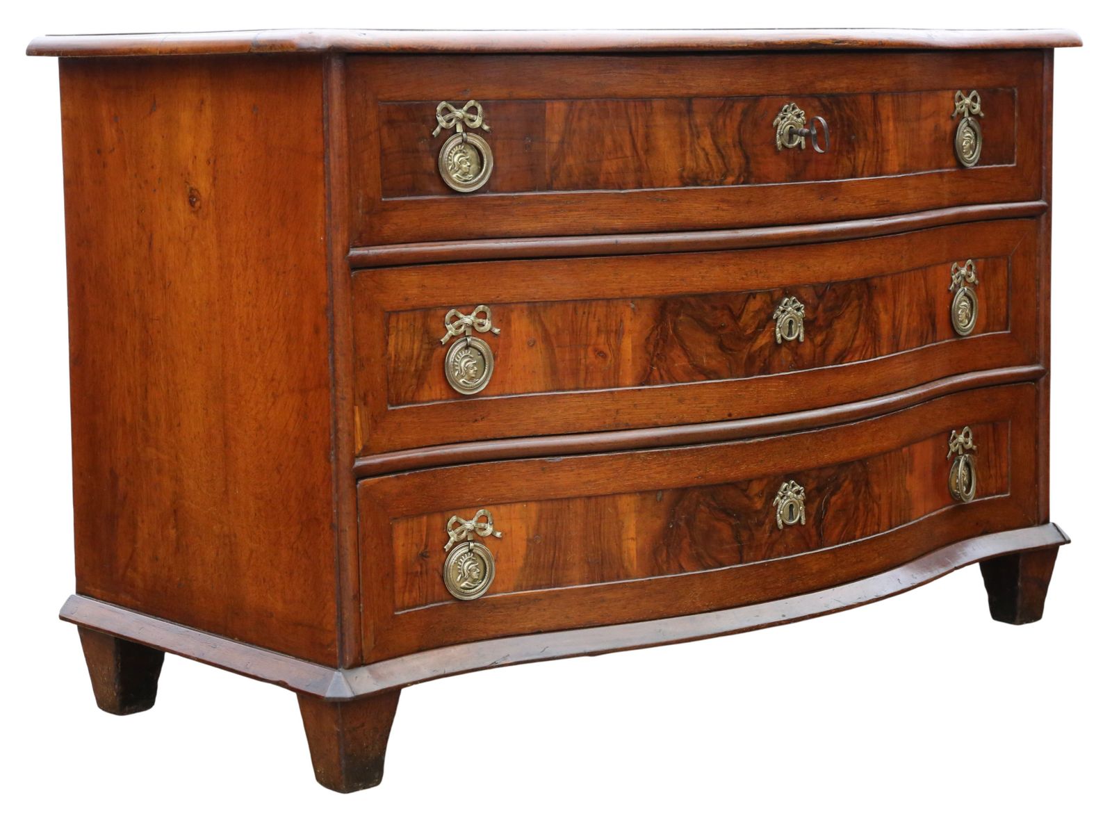 Antique Large 18th Century Continental Oak And Walnut Serpentine Crossbanded Commode / Chest Of Drawers – Fine Quality photo for sale