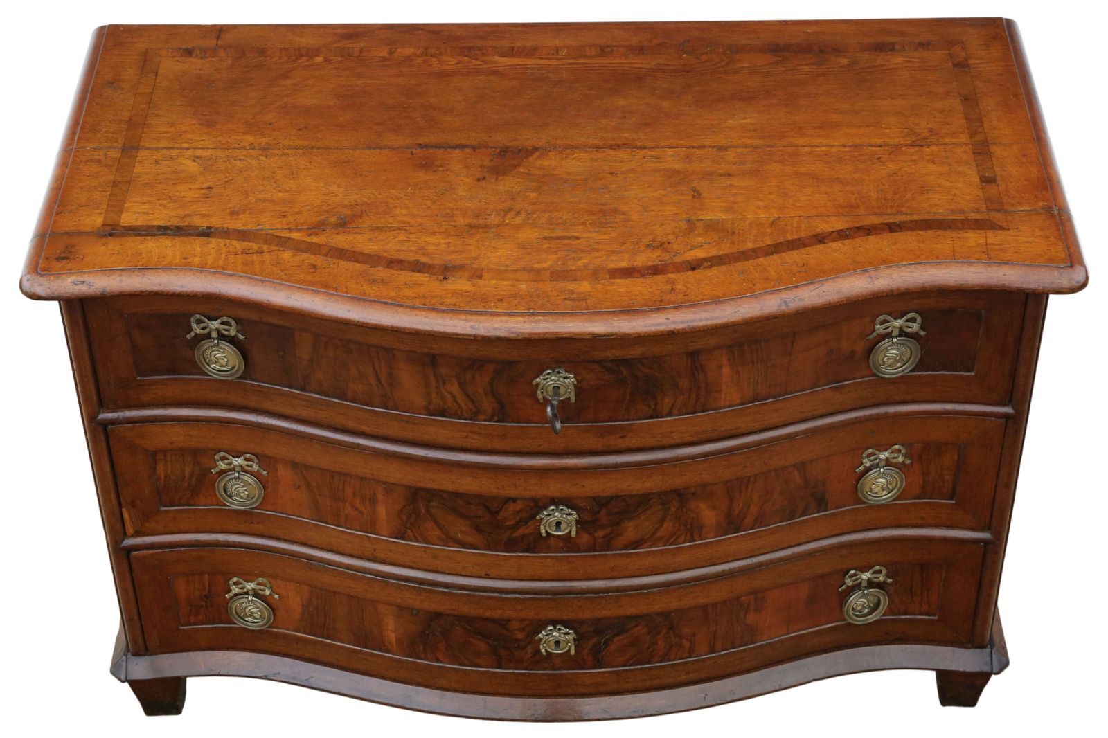 Antique Large 18th Century Continental Oak And Walnut Serpentine Crossbanded Commode / Chest Of Drawers – Fine Quality photo 2995.0