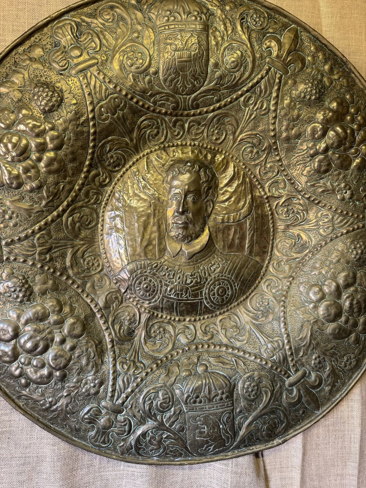 Huge Antique Dutch 18th Century Brass Wall Charger Of Noble Gentleman photo 185.0