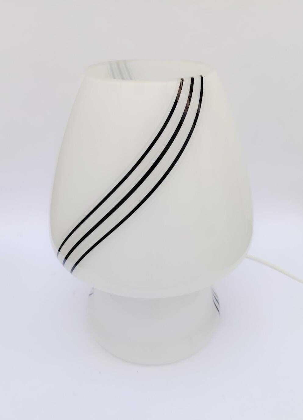 Mushroom Table Lamp In Murano Glass, White With Black Bands, Vintage Design From The 1980s. photo for sale
