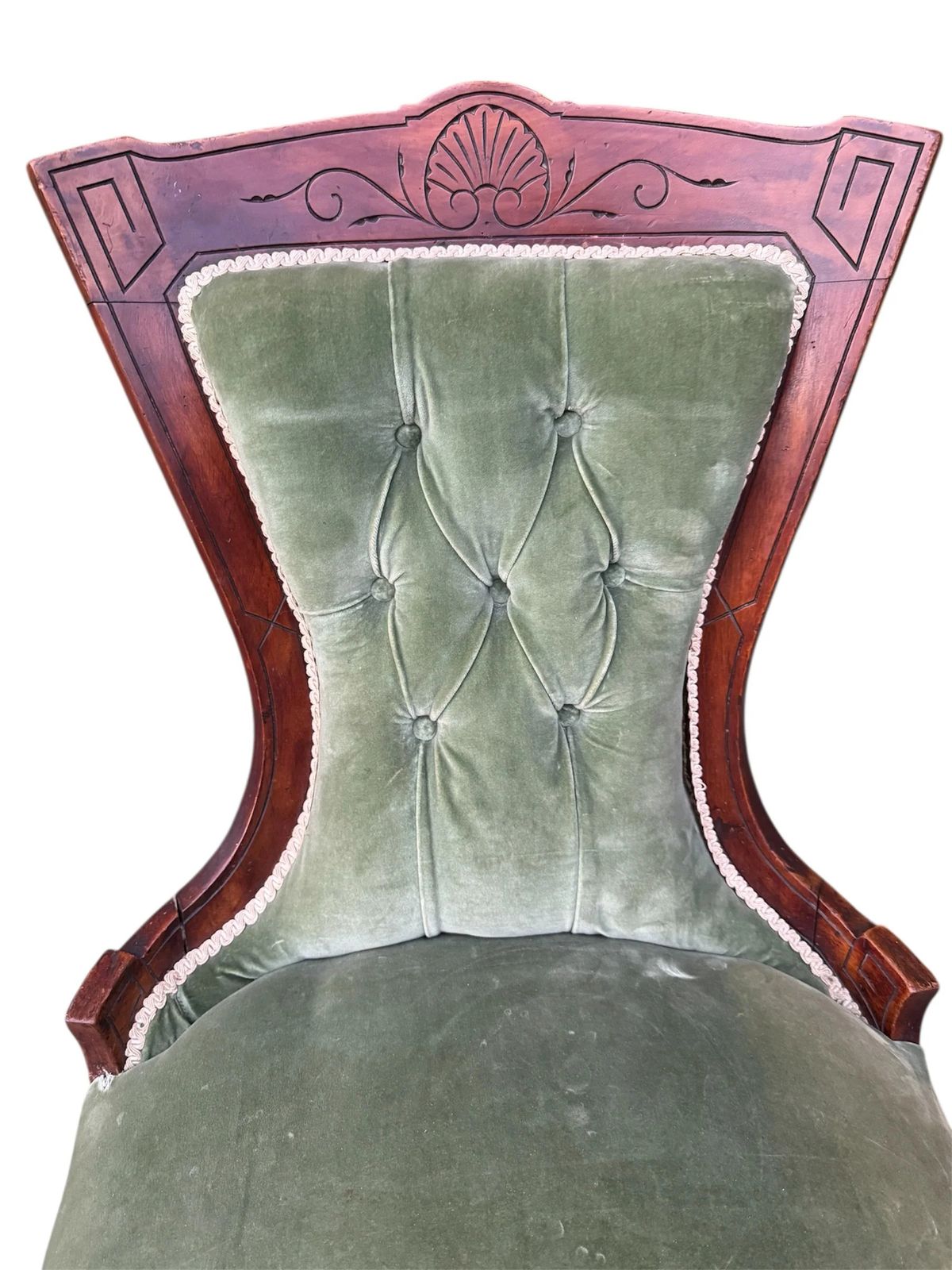 Antique Victorian Upholstered In Original Green Velvet Button Back Nursing Chair photo 85.0