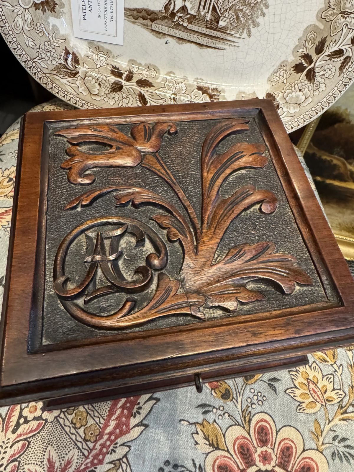 Antique Victorian Art Nouveau Style Carved Floral Mahogany Jewellery Box photo furniture