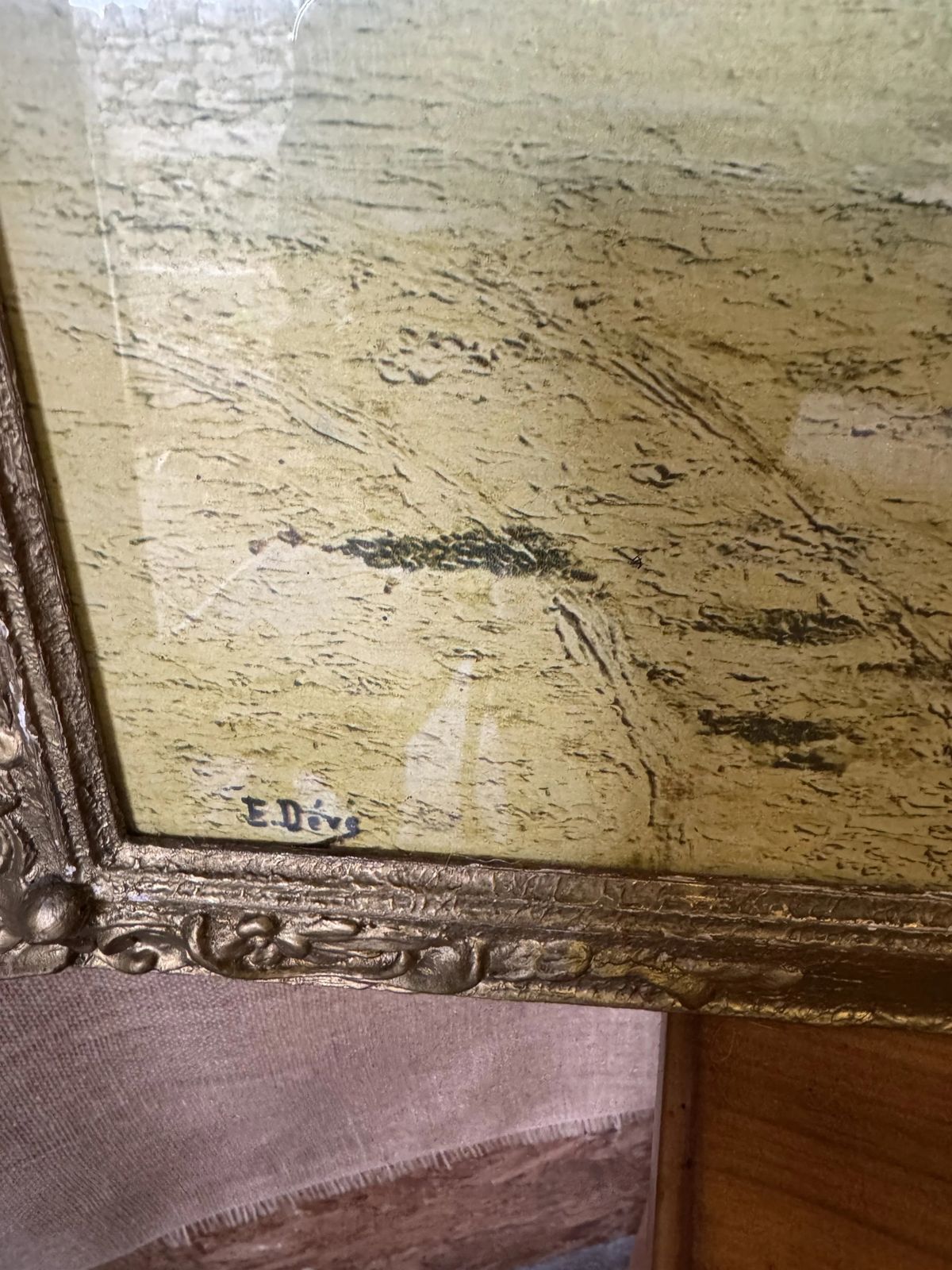 Vintage Framed Print Of A Sailboat By 19th Century Artist Eugene Deve In Gilt Frame photo Art