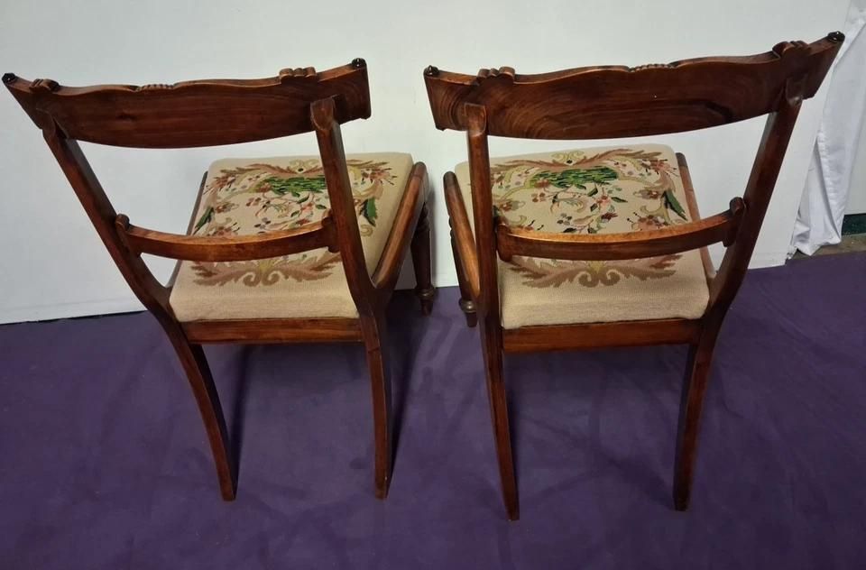 Vintage Pair Of Chairs In Regency Style & Needlepoint Seat Cushion photo vinterior