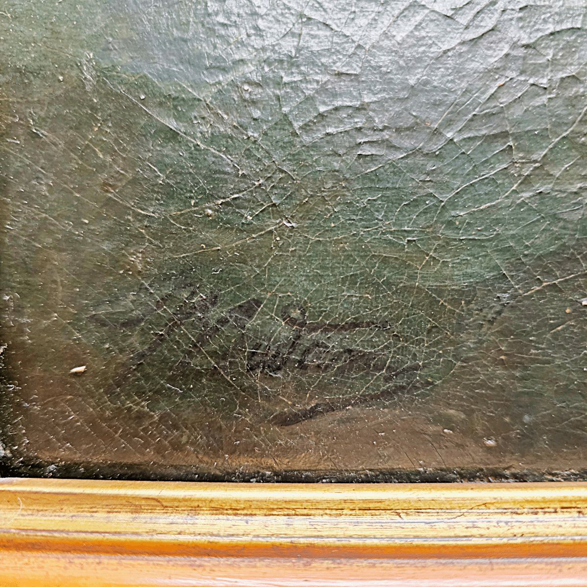 Antique Painting With A Sailboat On A Rough Sea, From Around 1900 photo buy