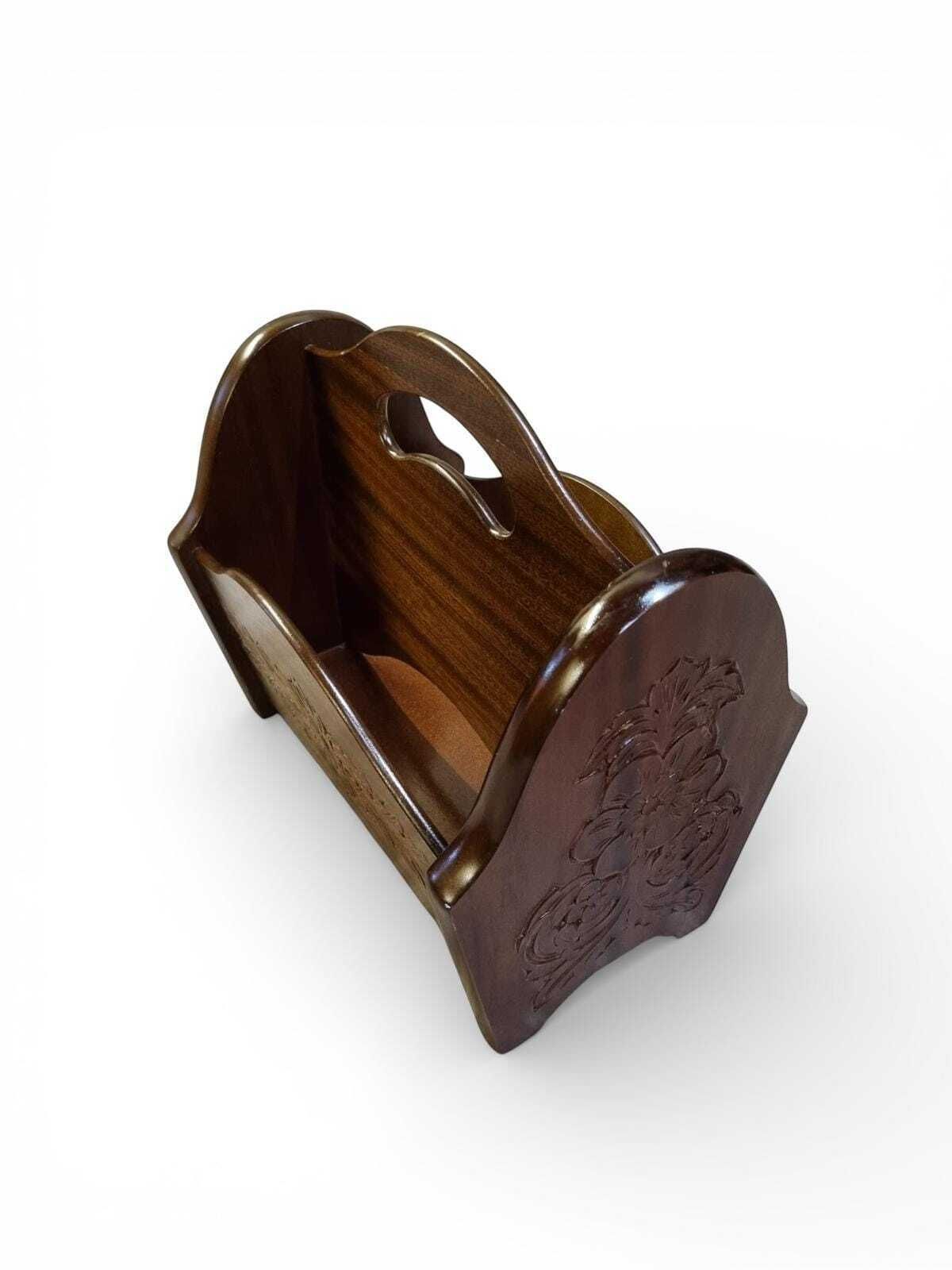 Vintage Carved Wooden Magazine Rack / C.1960 photo for sale