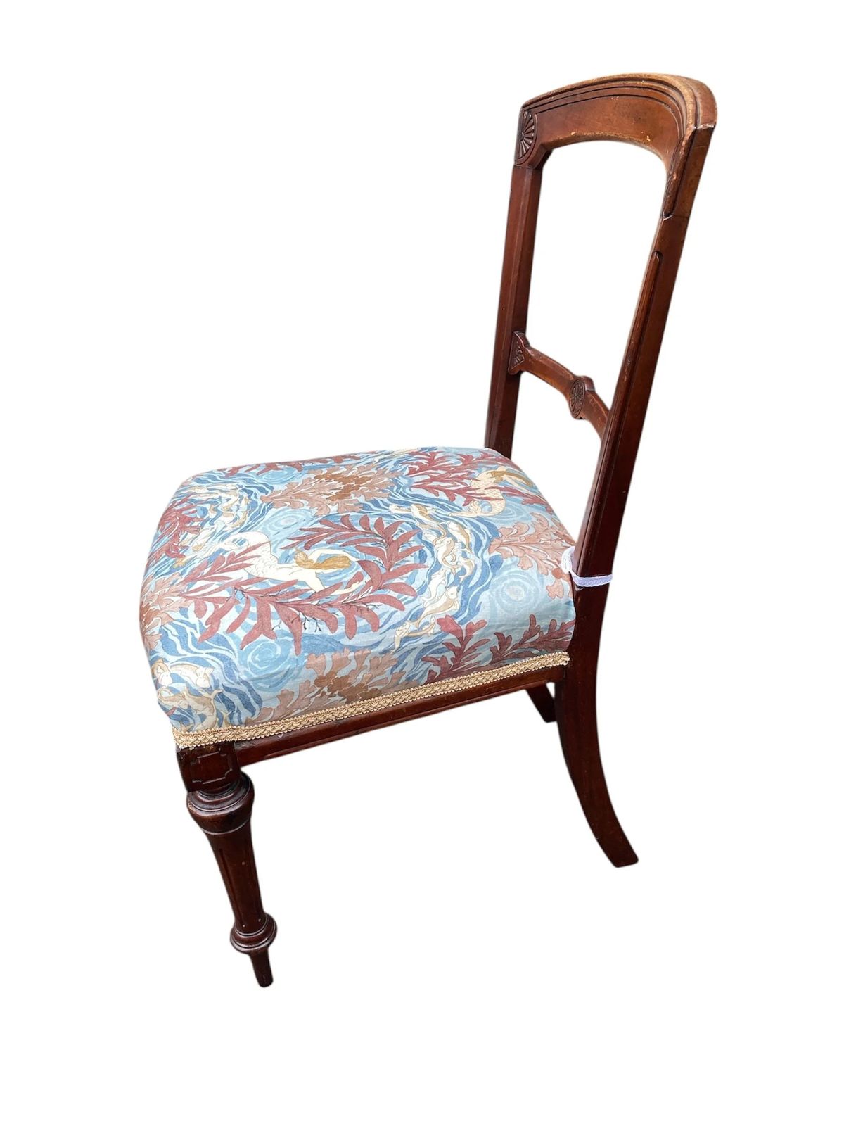 Antique Victorian Mahogany Framed Side Chair Recovered In Designer Fabric photo for sale