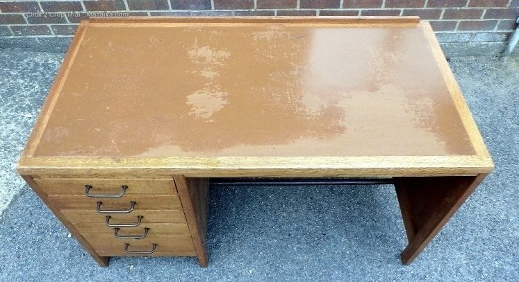 Mid Century Oak Military Writing Office Desk George VI photo for sale