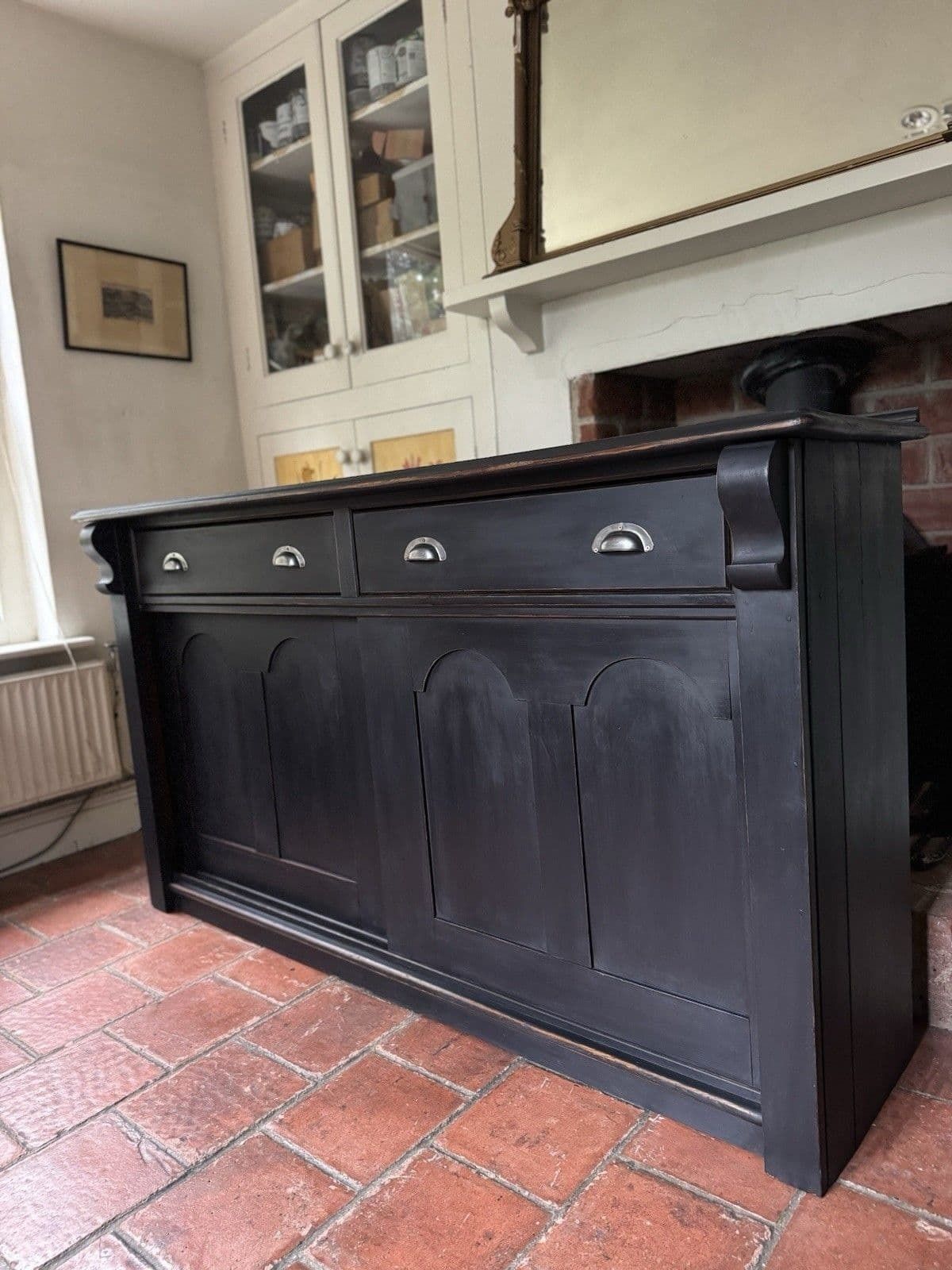 1795.0 Antique Victorian Painted Solid Pine Sideboard Dresser Base Sliding Door Cupboard photo