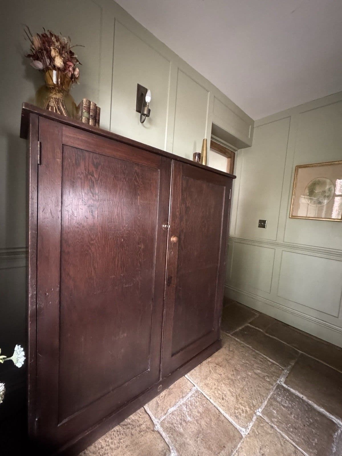 Large Vintage Stained Pine School Hall Larder Cupboard Cabinet Sideboard photo furniture