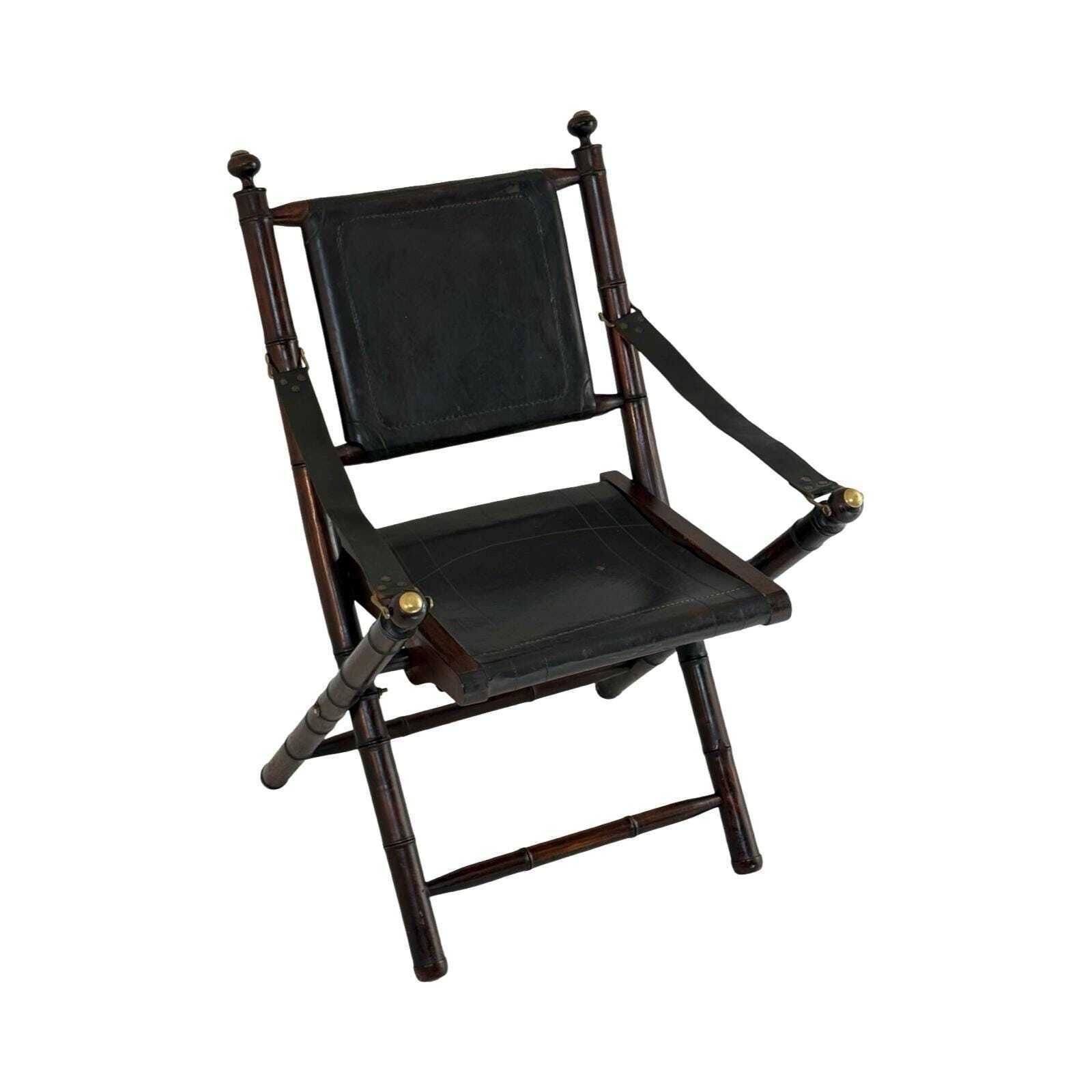 Officer's Chair   Wood And Leather Upholstery   Military Campaign Style photo Furniture
