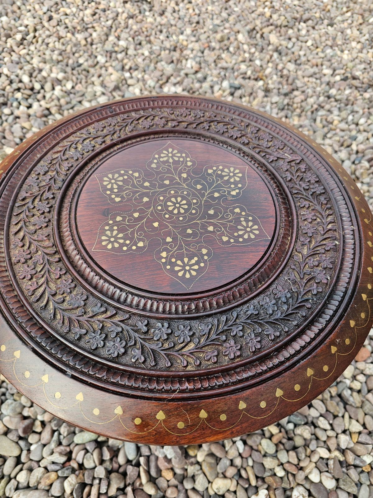 Stylla London Indian Hand Carved Sheesham Jali Wooden Side Table photo for sale