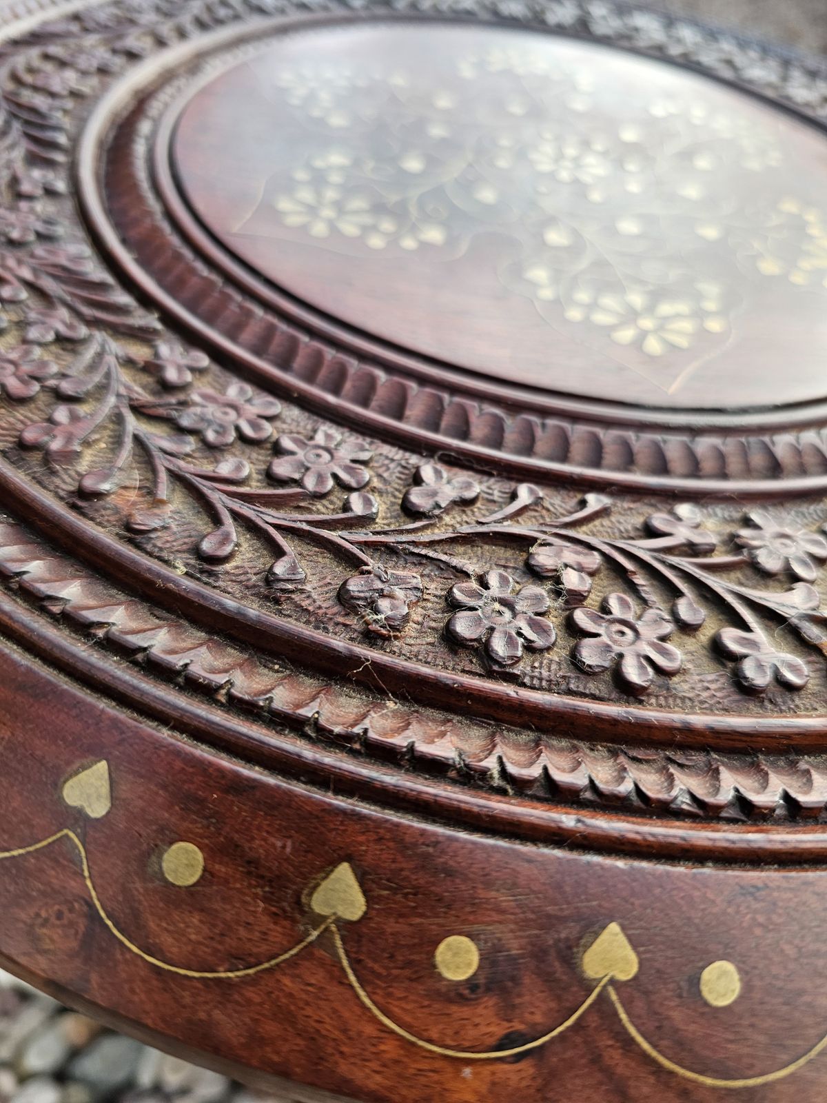 Stylla London Indian Hand Carved Sheesham Jali Wooden Side Table photo vinterior
