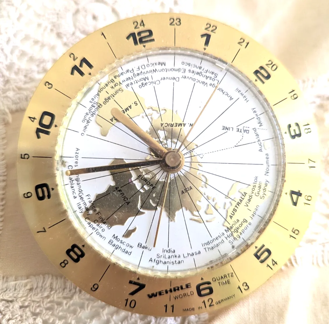 Wehrle World Time Travel Alarm Clock  Brass Quartz Movement Made In Germany photo vinterior