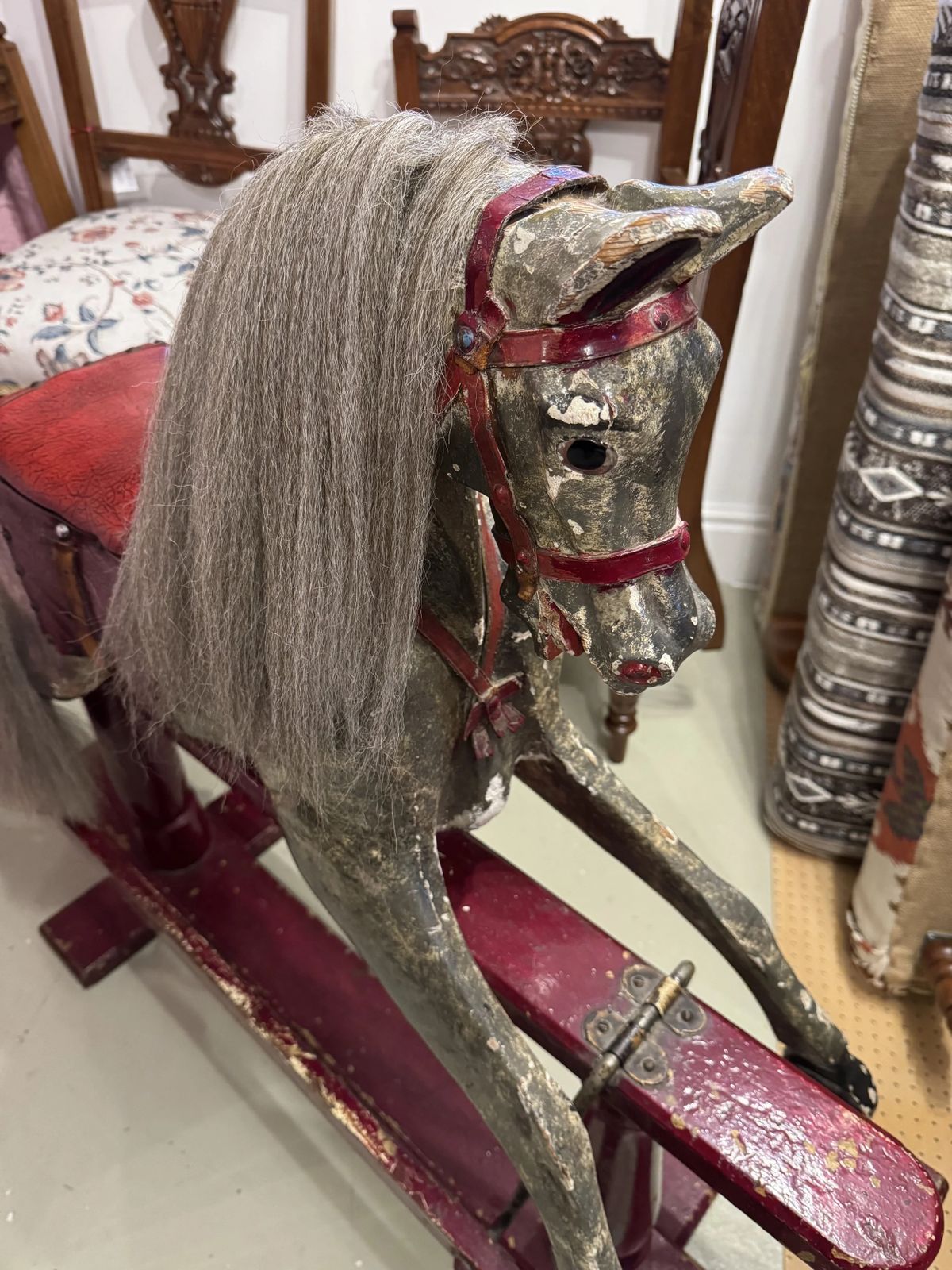 Antique Victorian Painted Dapple Grey Rocking Horse photo Home Decor