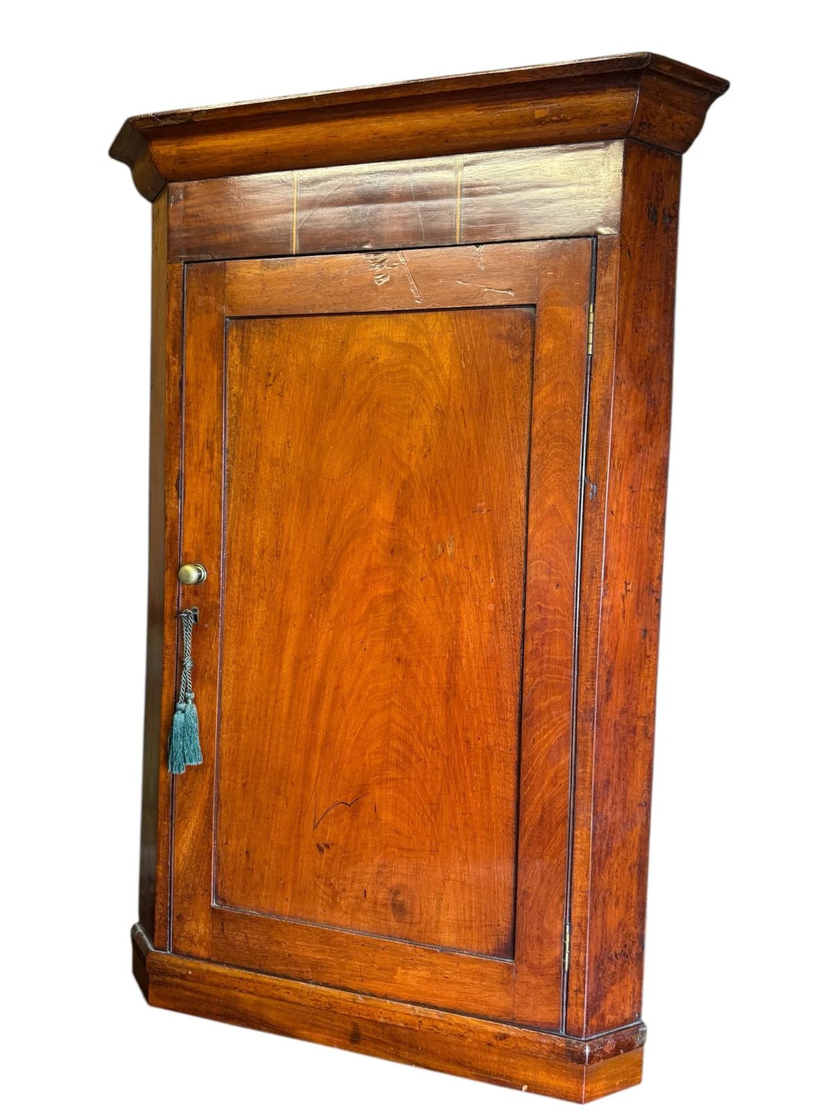 Antique Golden Mahogany Late Georgian Early Victorian / Victorian Corner Hanging Wall Cupboard