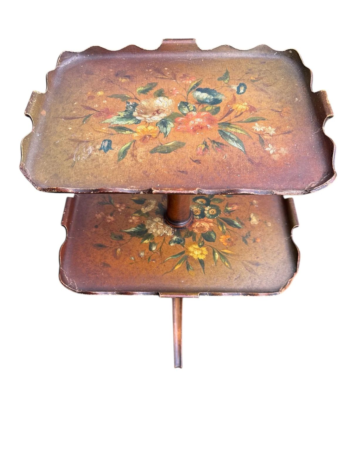 Antique Victorian Hand Painted Paper Mache Two Tier Dumb Waiter Stand photo Furniture