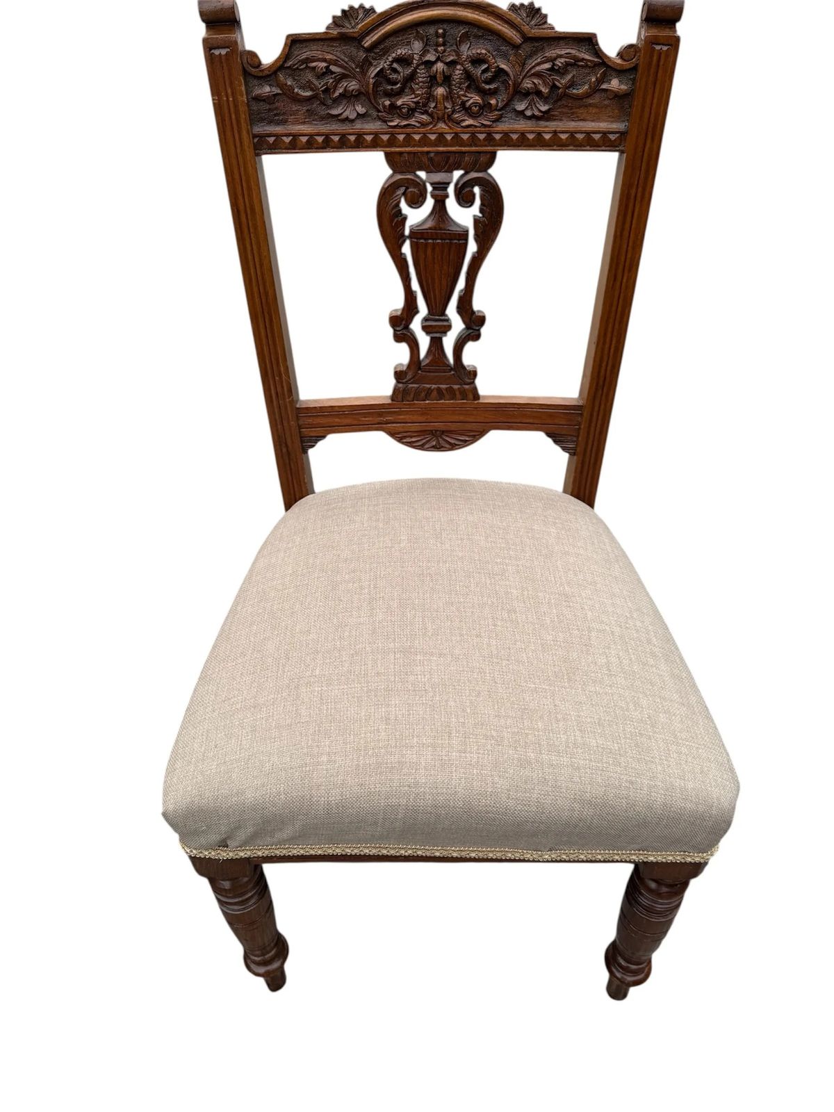 Antique Edwardian Carved Mahogany Dining Chairs Recovered Designer Fabric Set Of Four photo Furniture