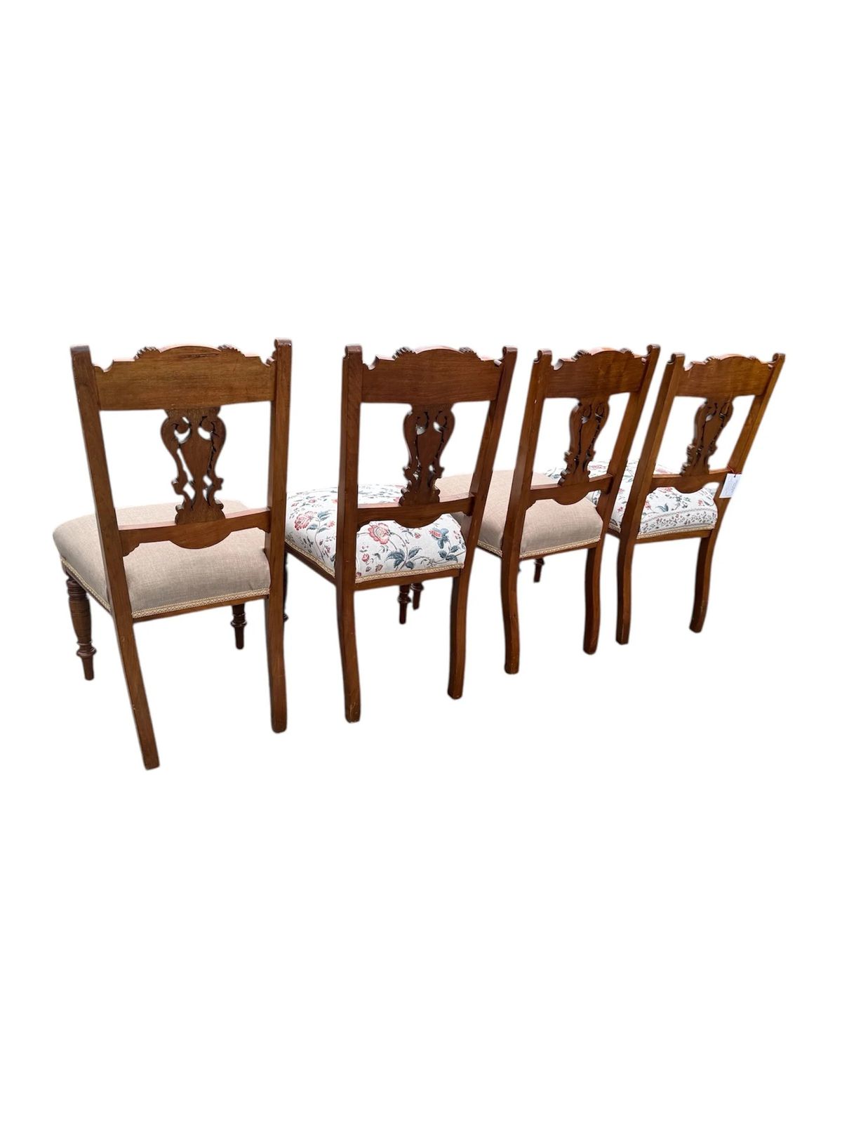 Antique Edwardian Carved Mahogany Dining Chairs Recovered Designer Fabric Set Of Four photo 98.0