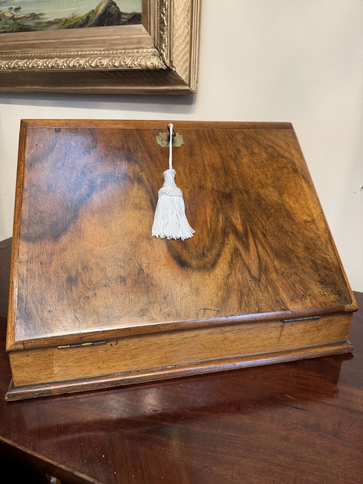 Antique Edwardian Mahogany Traveling Writing Slope Letter Holder Box