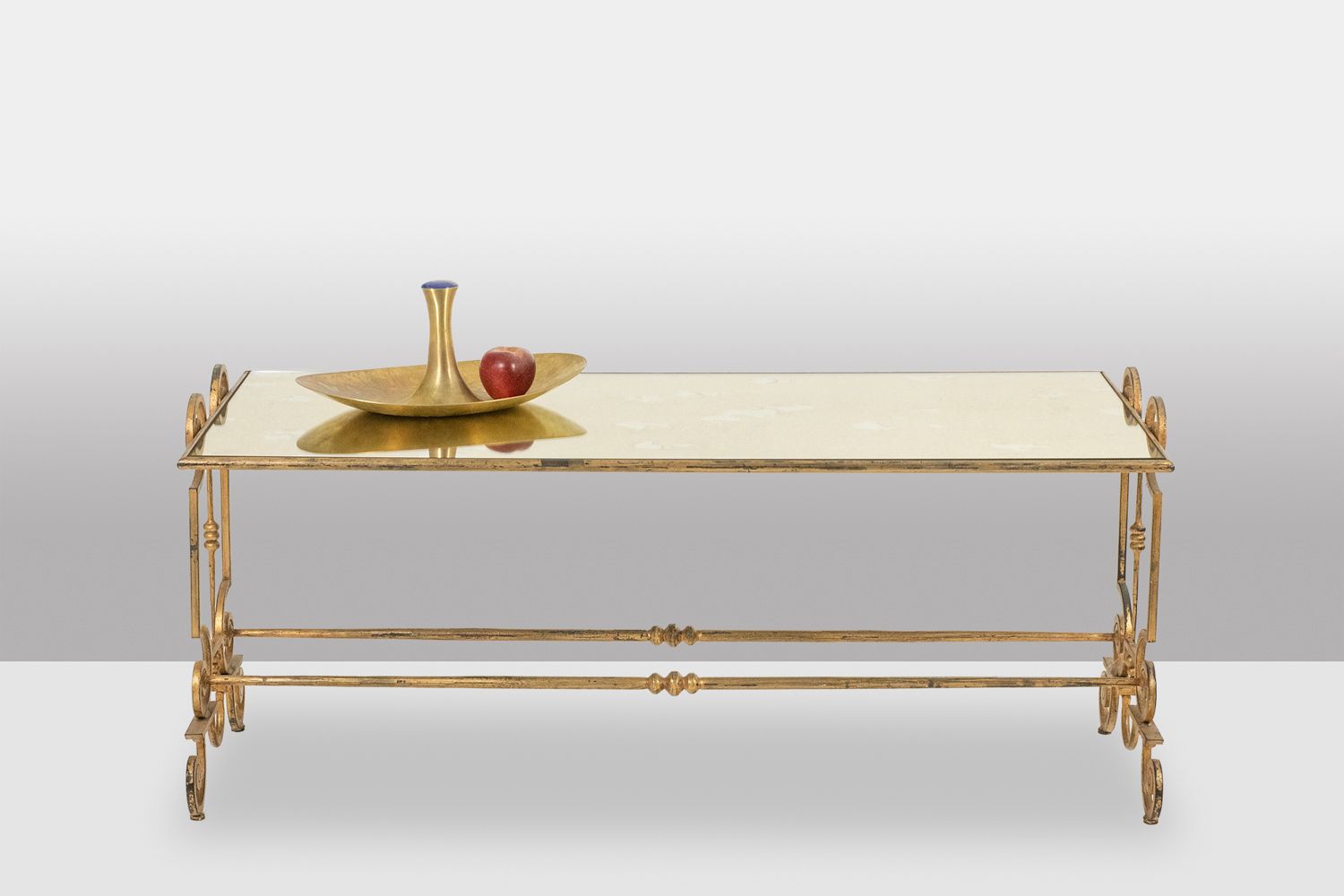 Coffee Table In Gilded Wrought Iron With An Eglomized Glass Top. 1970s. photo furniture