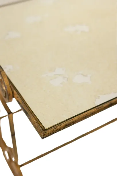 Coffee Table In Gilded Wrought Iron With An Eglomized Glass Top. 1970s. photo vintage