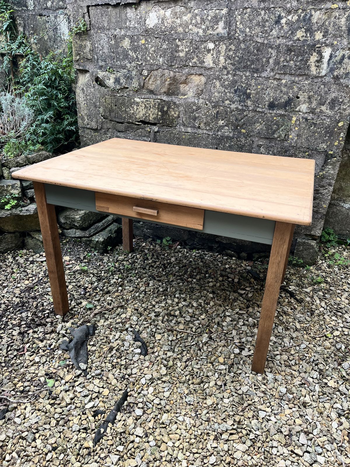 1930’s Oak And Beech Kitchen Table With Detachable Legs