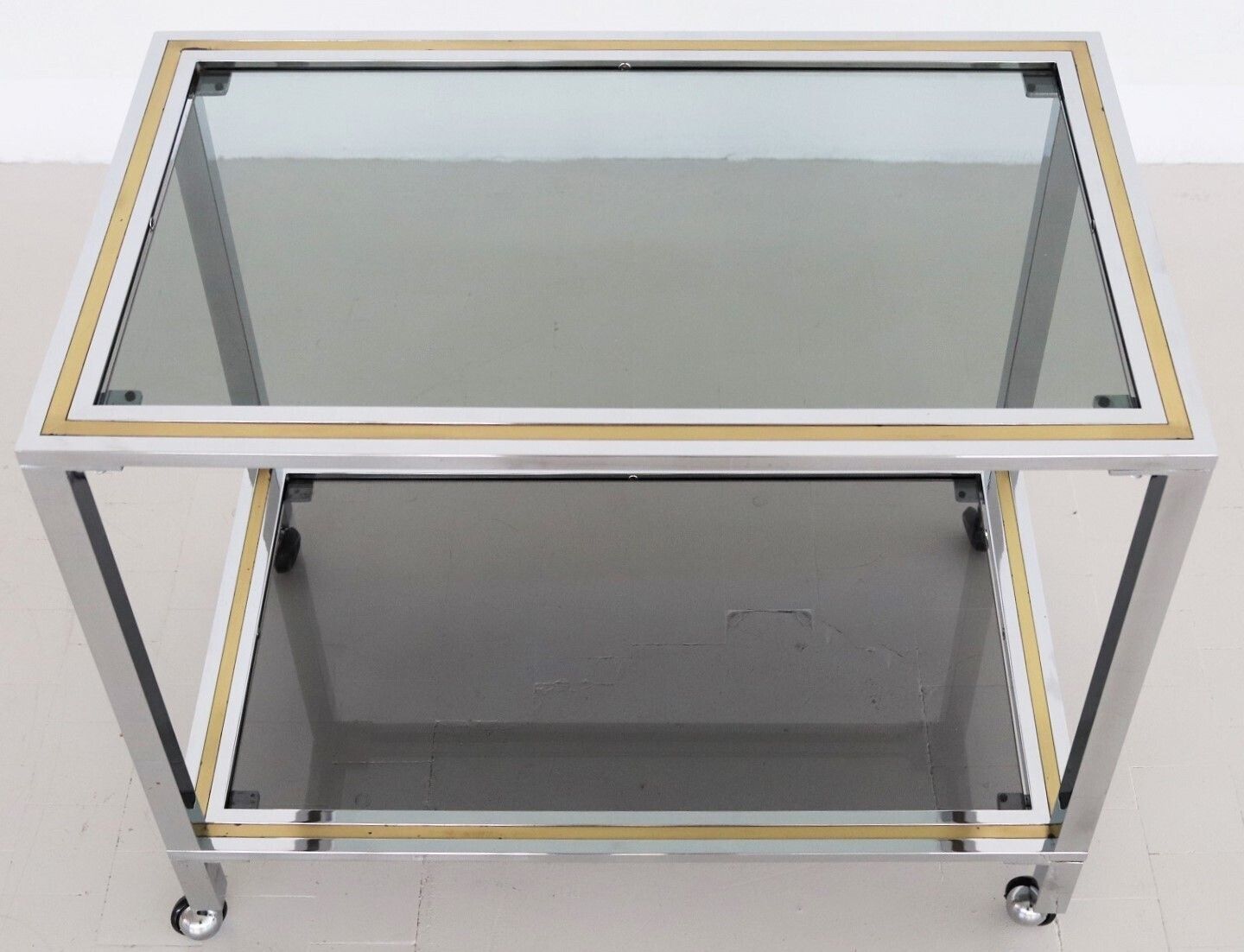 Italian Midcentury Bar Cart Or Trolley In Brass And Chrome, 1970s photo furniture