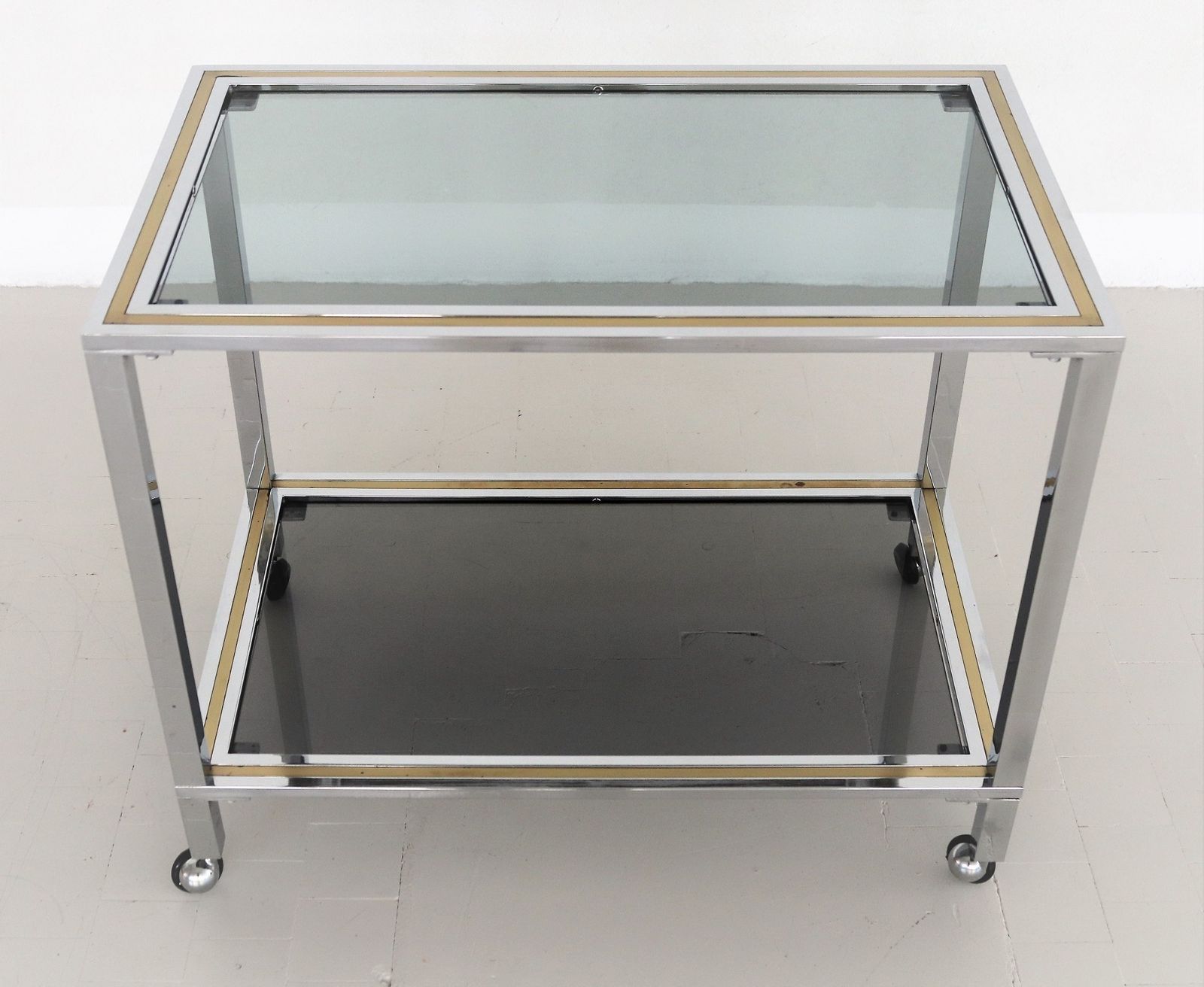 Italian Midcentury Bar Cart Or Trolley In Brass And Chrome, 1970s photo Furniture