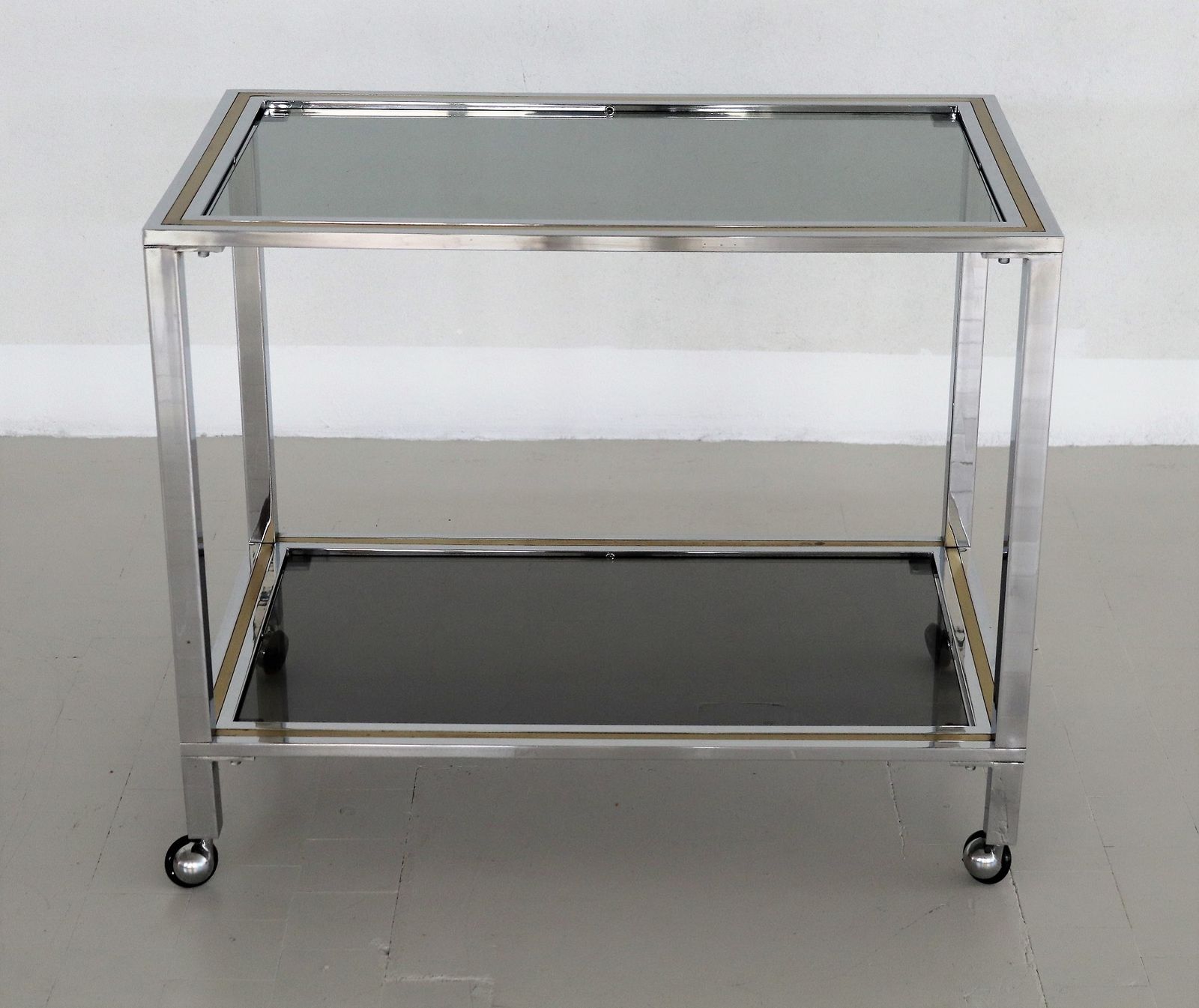 Italian Midcentury Bar Cart Or Trolley In Brass And Chrome, 1970s photo 1750.0