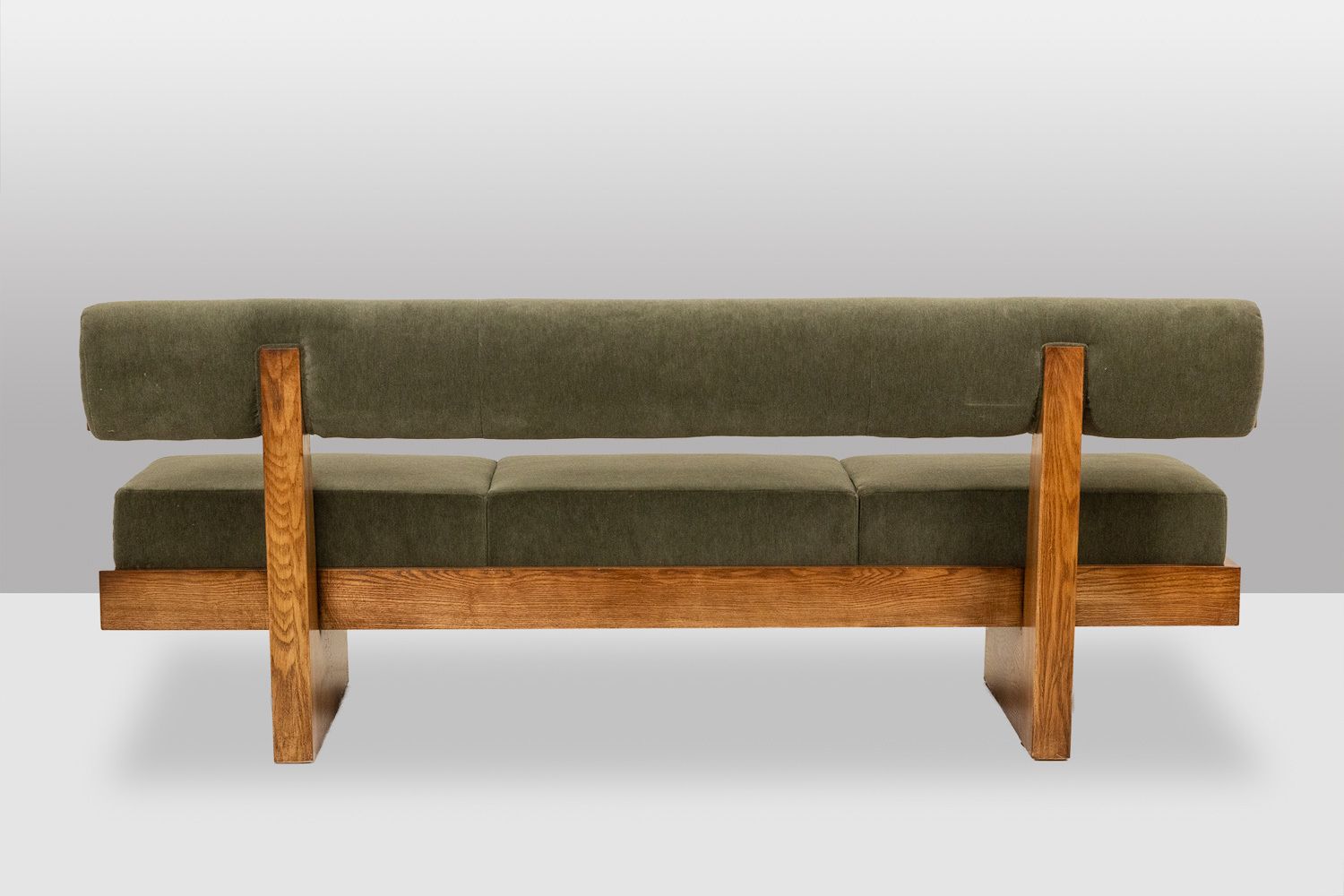 3 Seater Sofa In Light Ash Wood And Green Mohair Velvet. Contemporary photo Furniture
