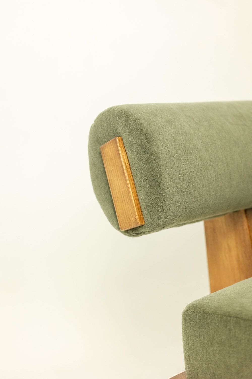 3 Seater Sofa In Light Ash Wood And Green Mohair Velvet. Contemporary photo buy