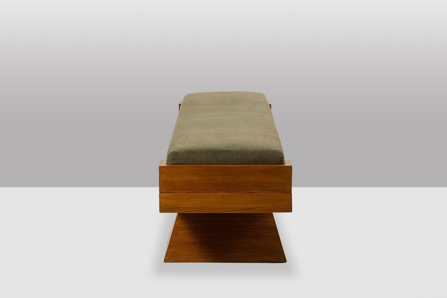 Bench In Ash Wood And Green Mohair Velvet. Contemporary photo for sale