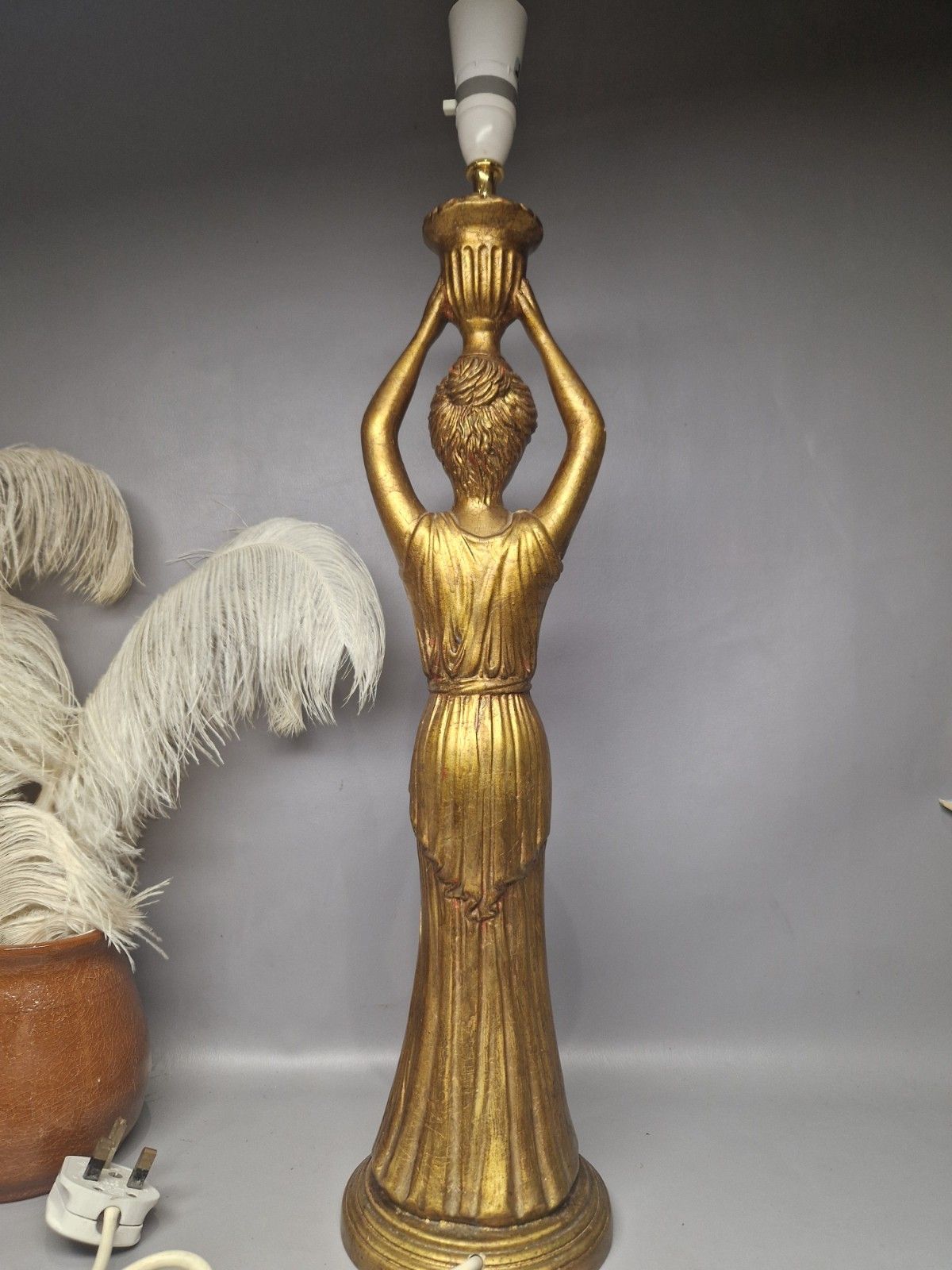 Vintage Tall Neoclassical Table Lamp Robed Grecian Woman Urn Country Decor photo vintage