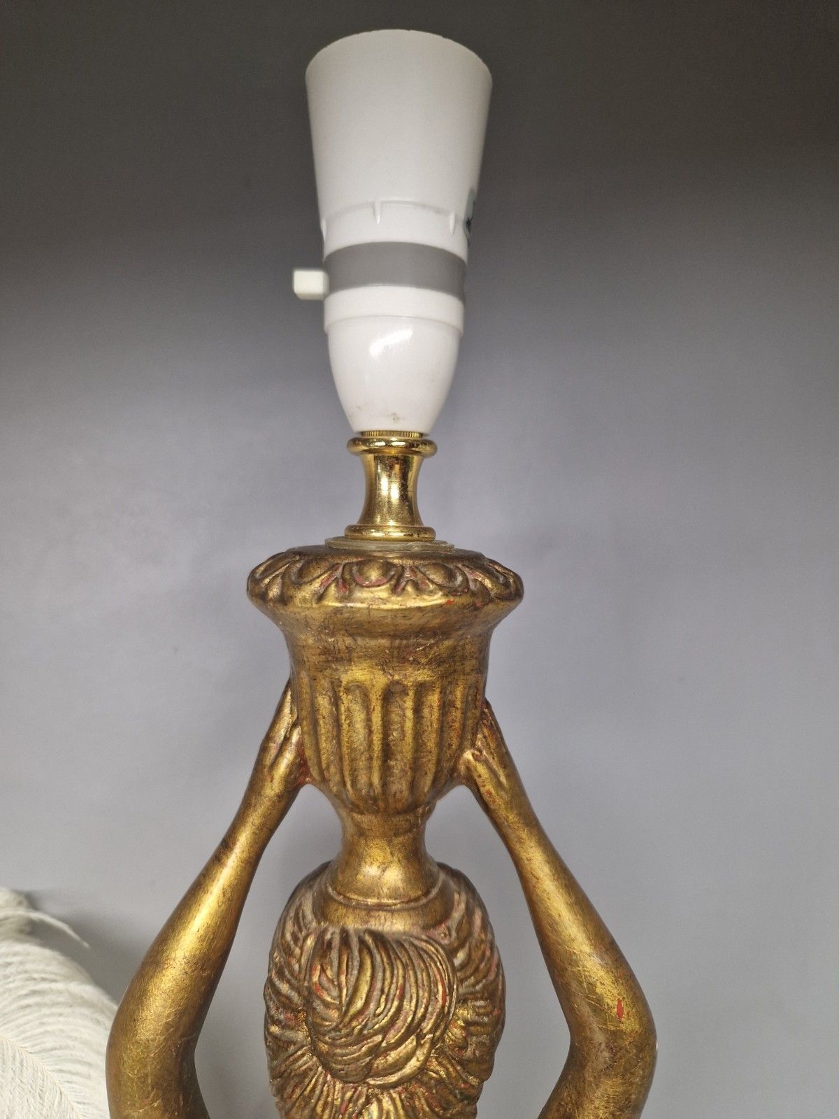 photo furniture Vintage Tall Neoclassical Table Lamp Robed Grecian Woman Urn Country Decor