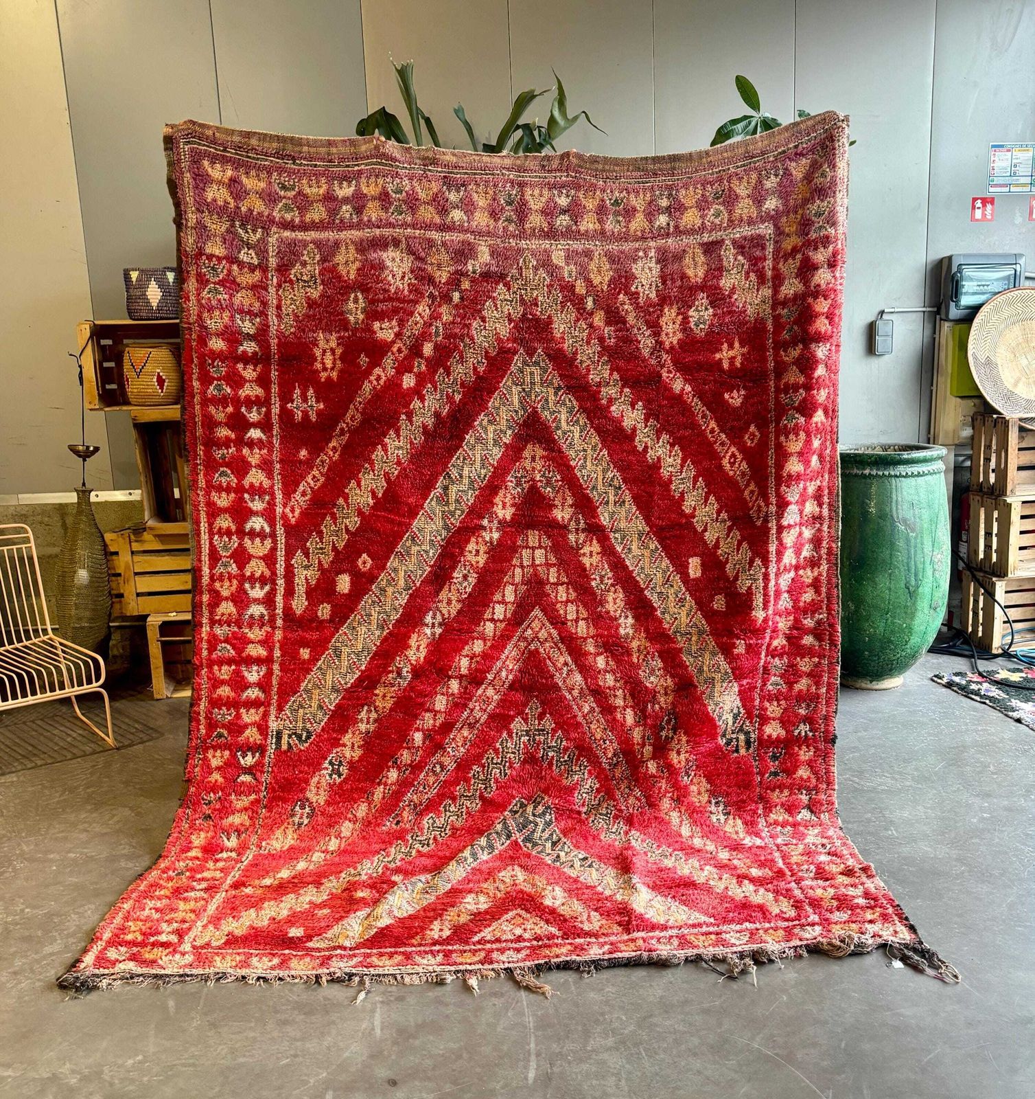 Moroccan Beni Mguild Rug Vintage 210x290 Cm – 1970s Handmade Wool Rug – Large Red Berber Area Rug – Authentic Atlas Carpet