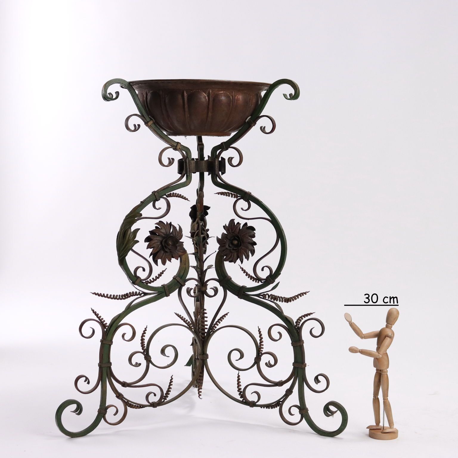 Antique Trestle Wrought Iron With Copper Basin Early XX Century photo furniture