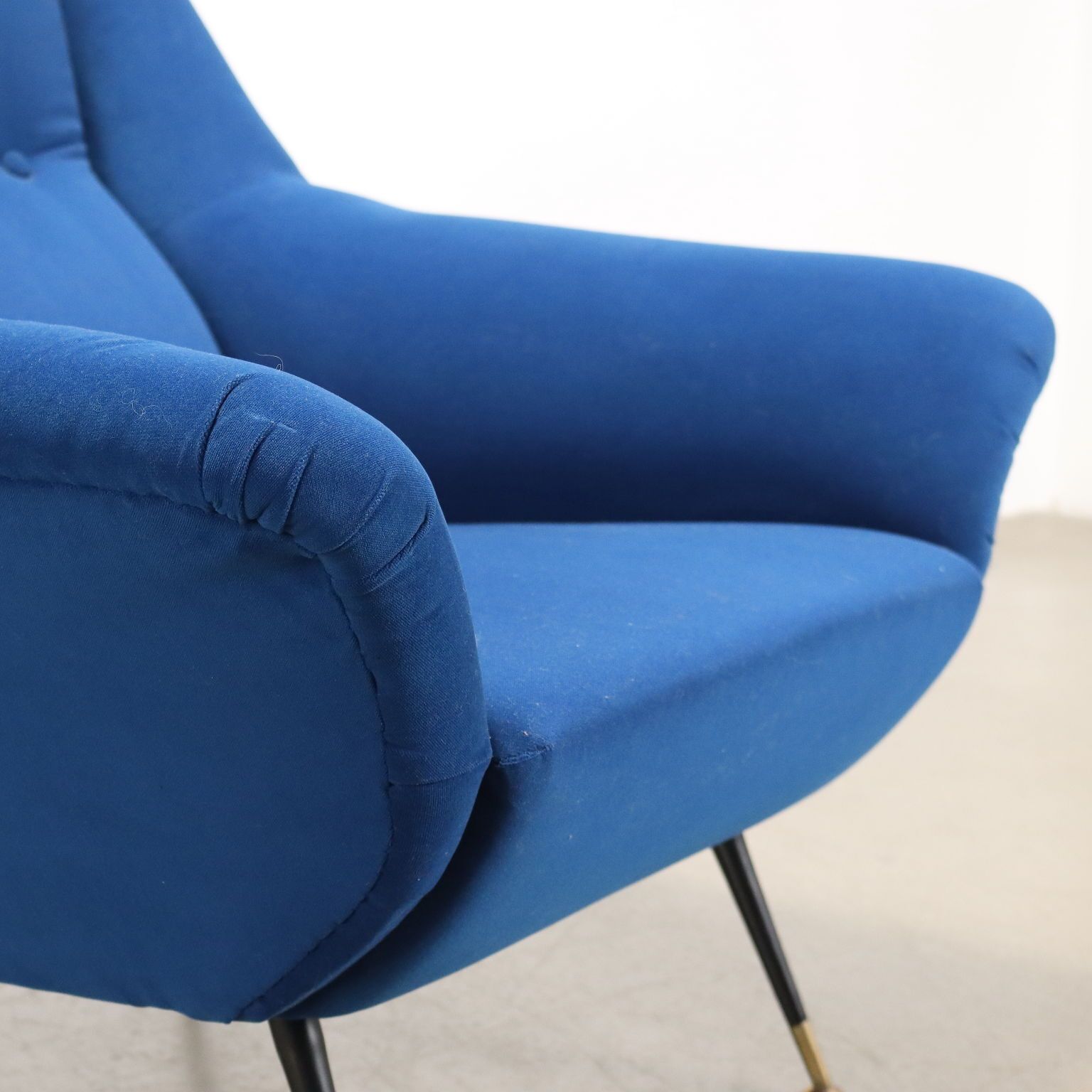 Vintage Armchair Fabric Metal Brass Italy 1950s 1960s photo Furniture