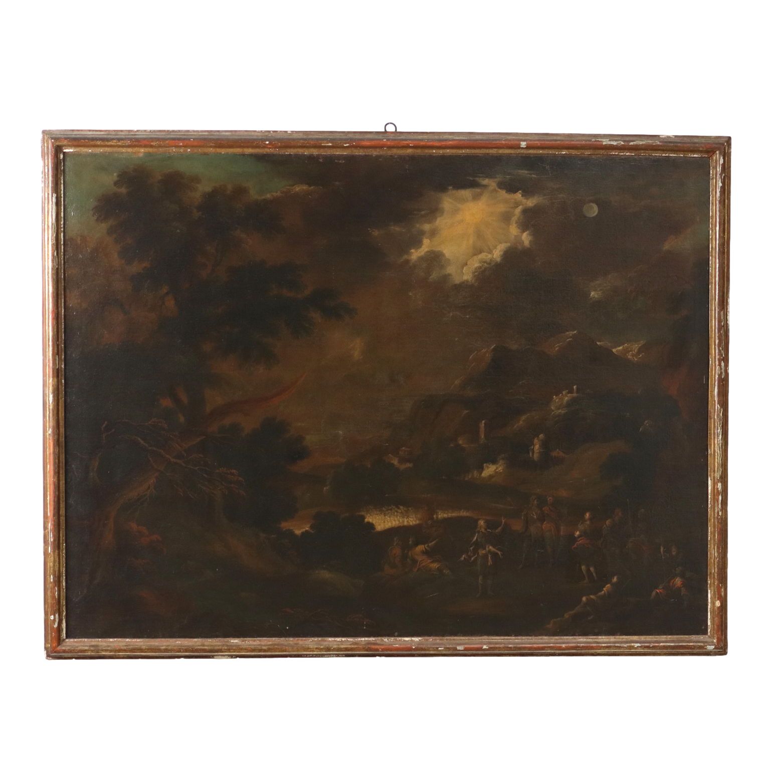 Antique Painting Preaching Scene Oil On Canvas XVIII Century photo for sale