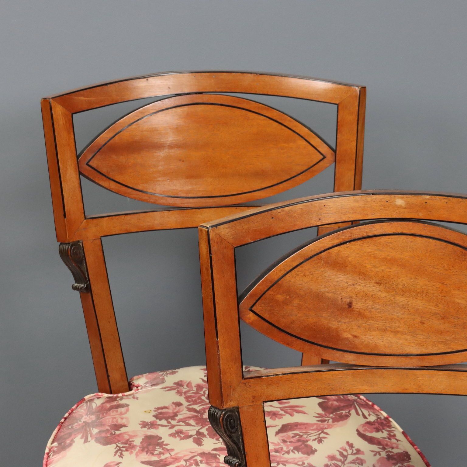 Chairs Regency Style Mahogany Fabric XX Century photo for sale