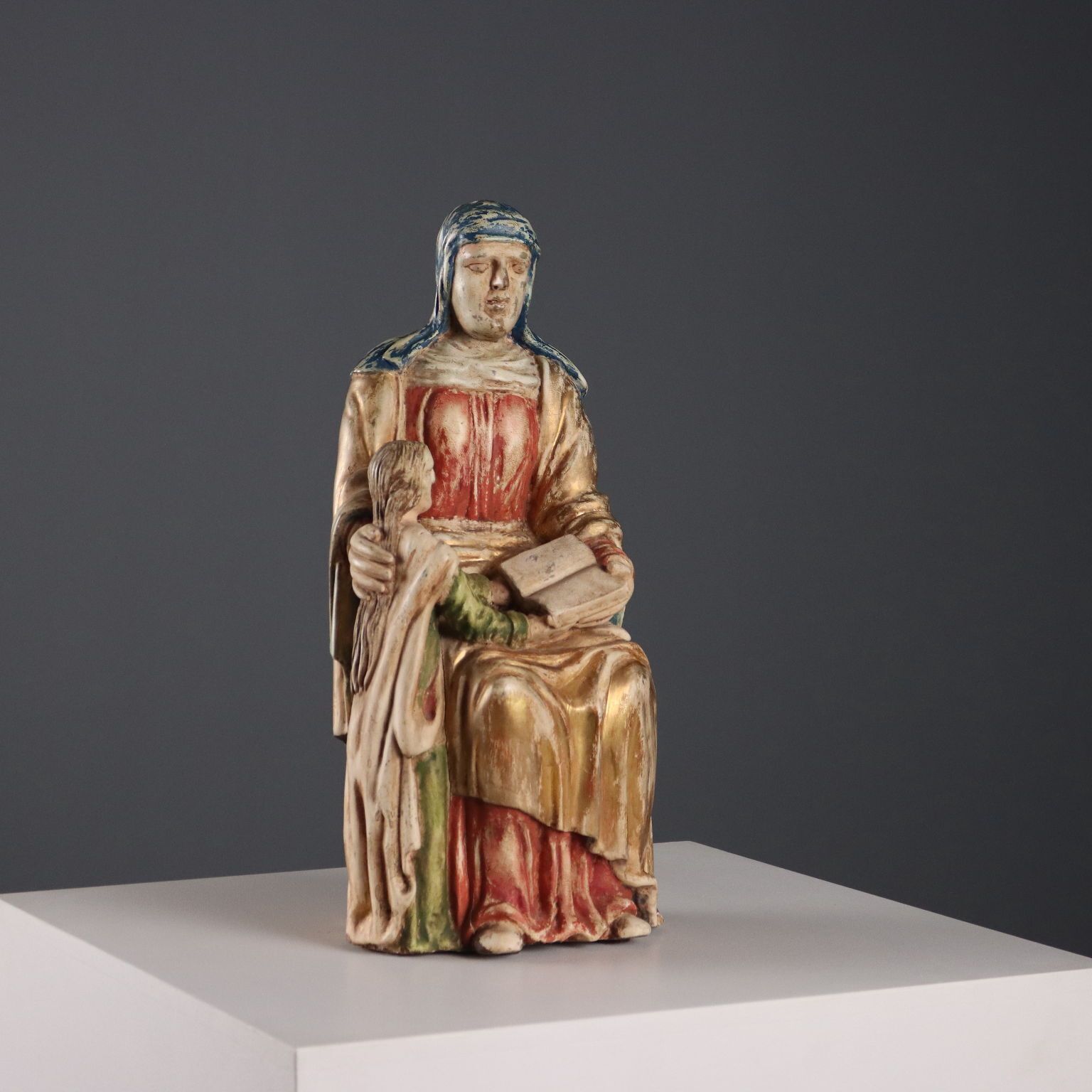 Santa Anna Con Maria Bambina Scultura Lignea
