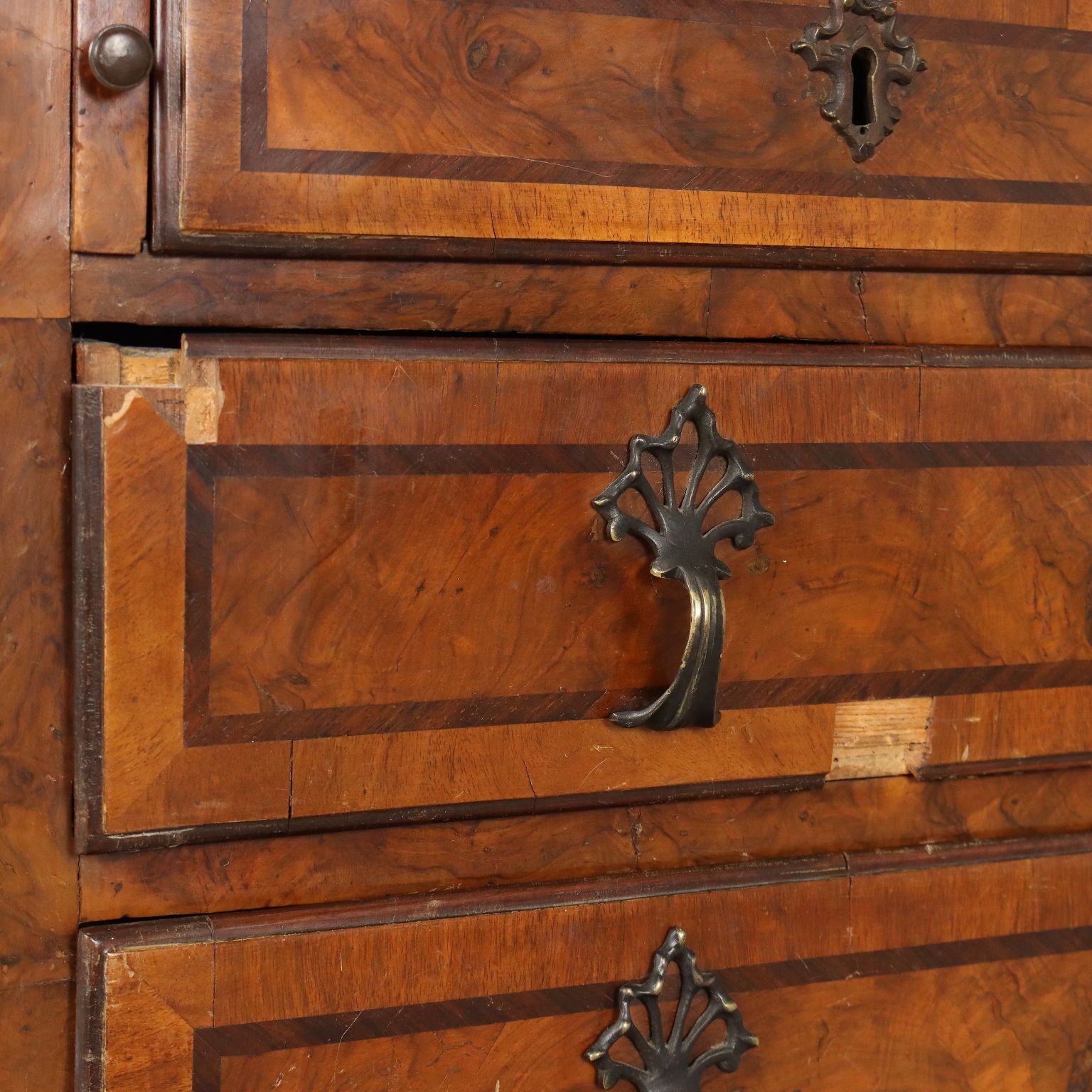 Antique Flap Cabinet Walnut Burl 8 Drawers Italy XVIII Century photo vintage