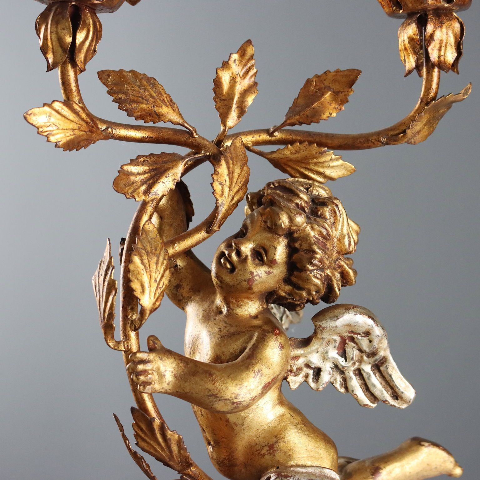 Antique Candelabra Carved Gilded Wood Italy XX Century photo for sale