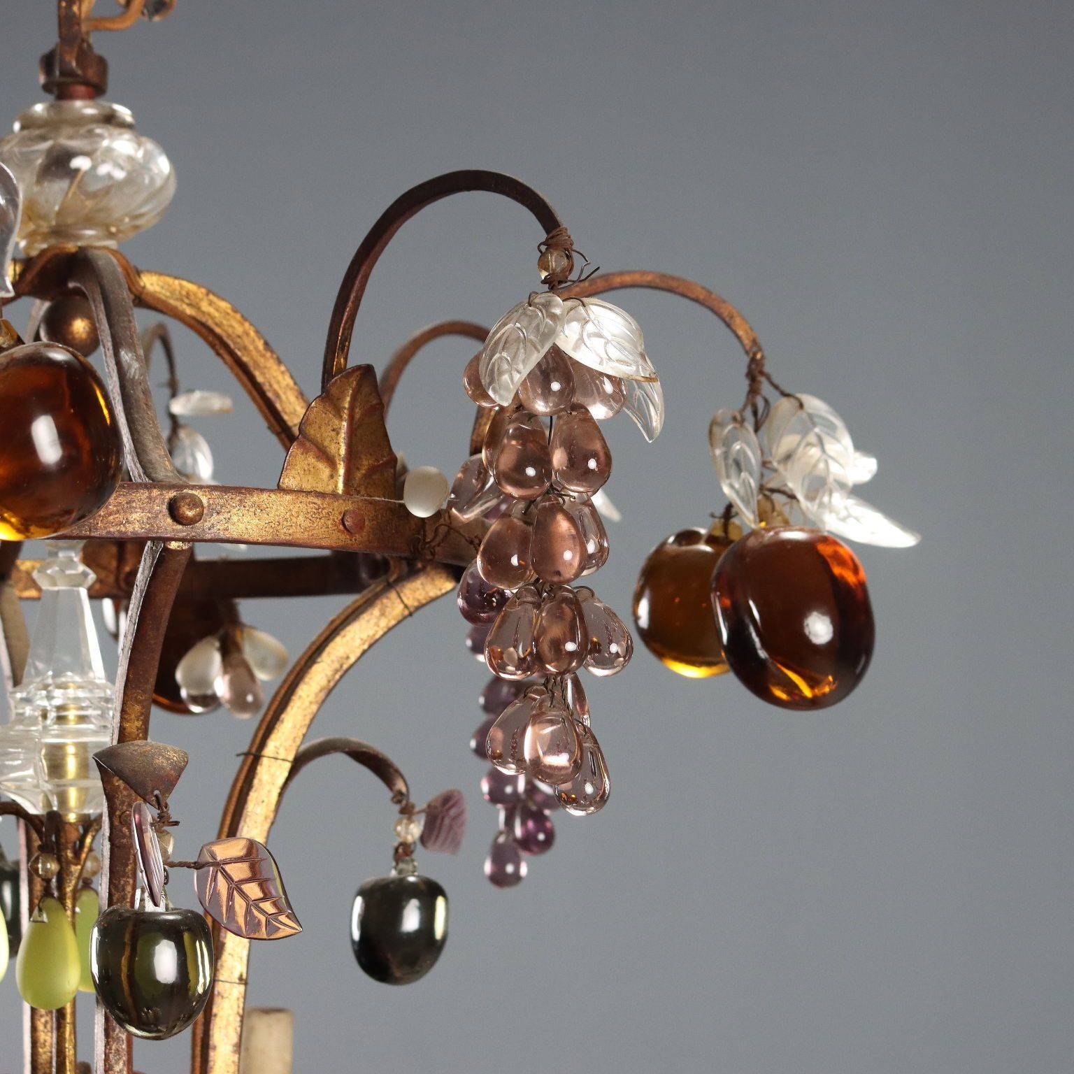Antique Chandelier Glass Gilded Iron 8 Lights Italy XIX Century photo Lighting