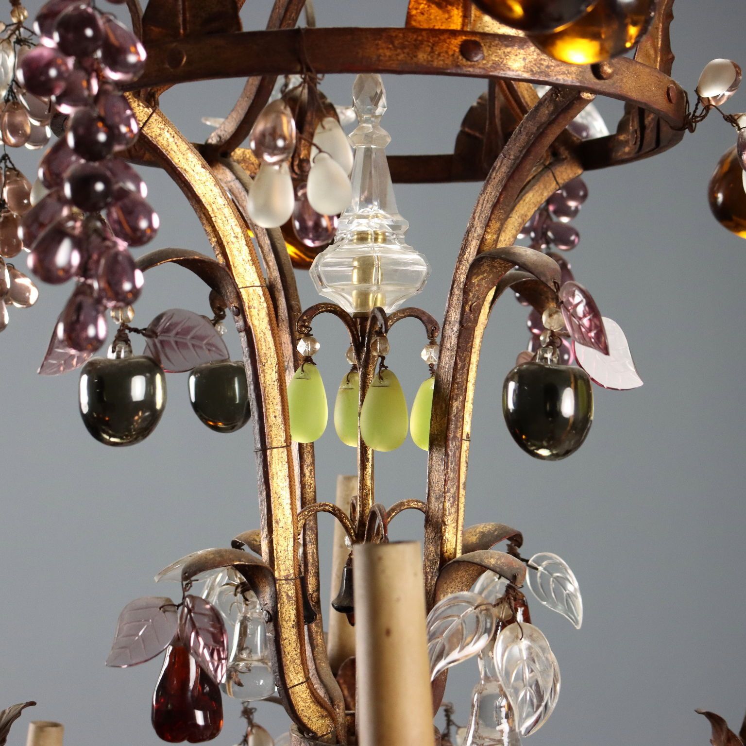 Antique Chandelier Glass Gilded Iron 8 Lights Italy XIX Century photo vintage
