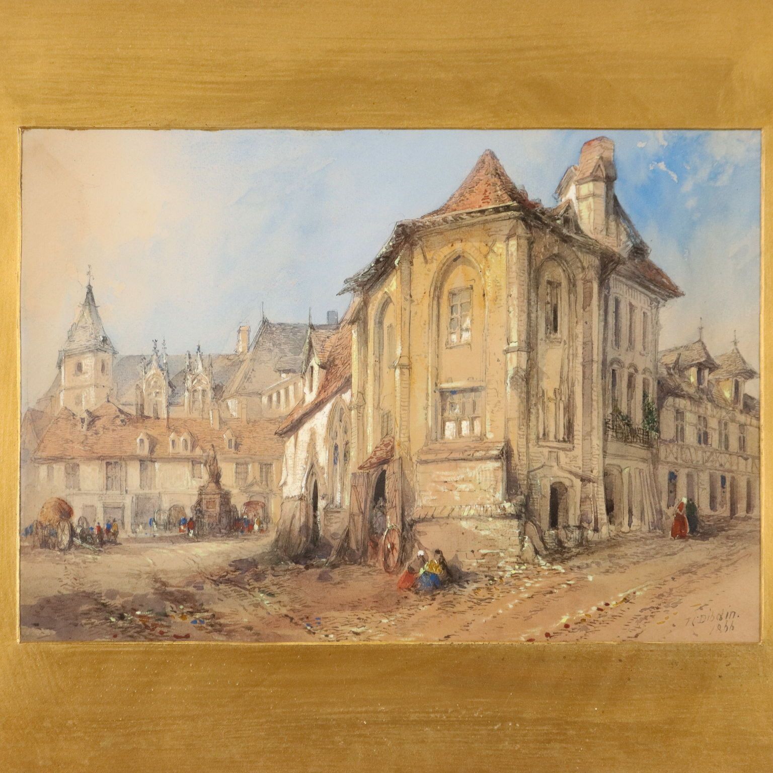 Antique Painting Signed T. Colman Dibdin Old Square In Rouen 1886 photo for sale