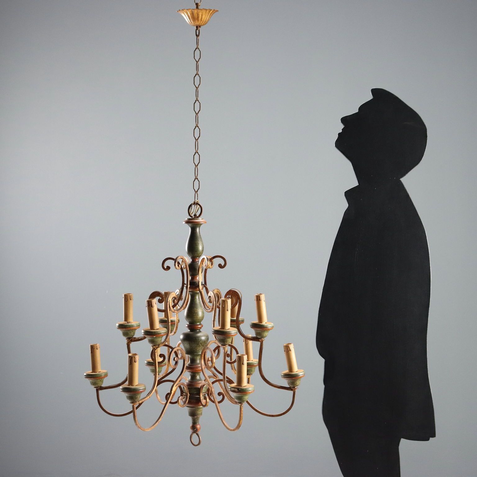 Antique Chandelier Gilded Lacquered Iron Italy XX Century photo furniture