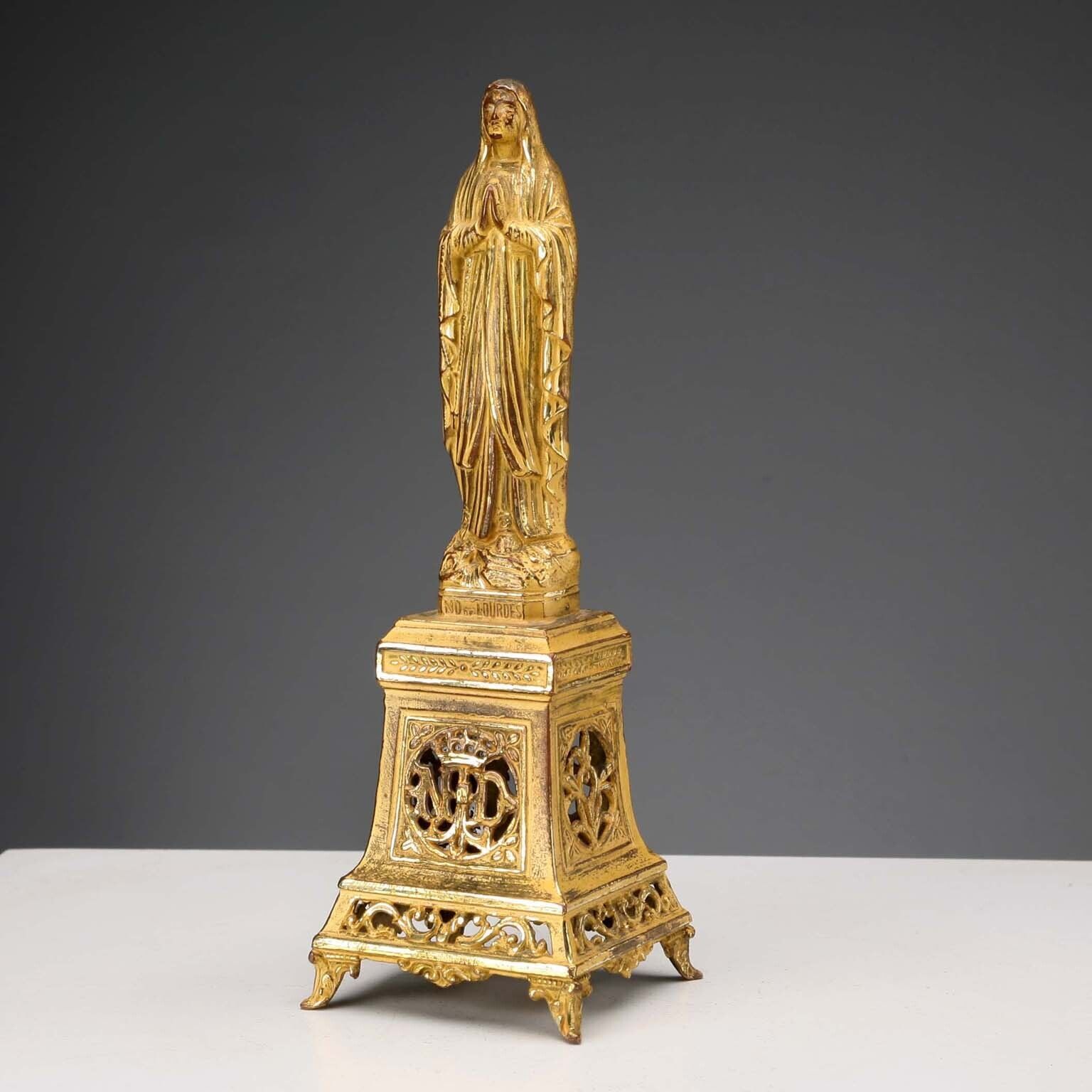 Antique Figurine Our Lady Of Lourdes Metal France XX Century photo for sale